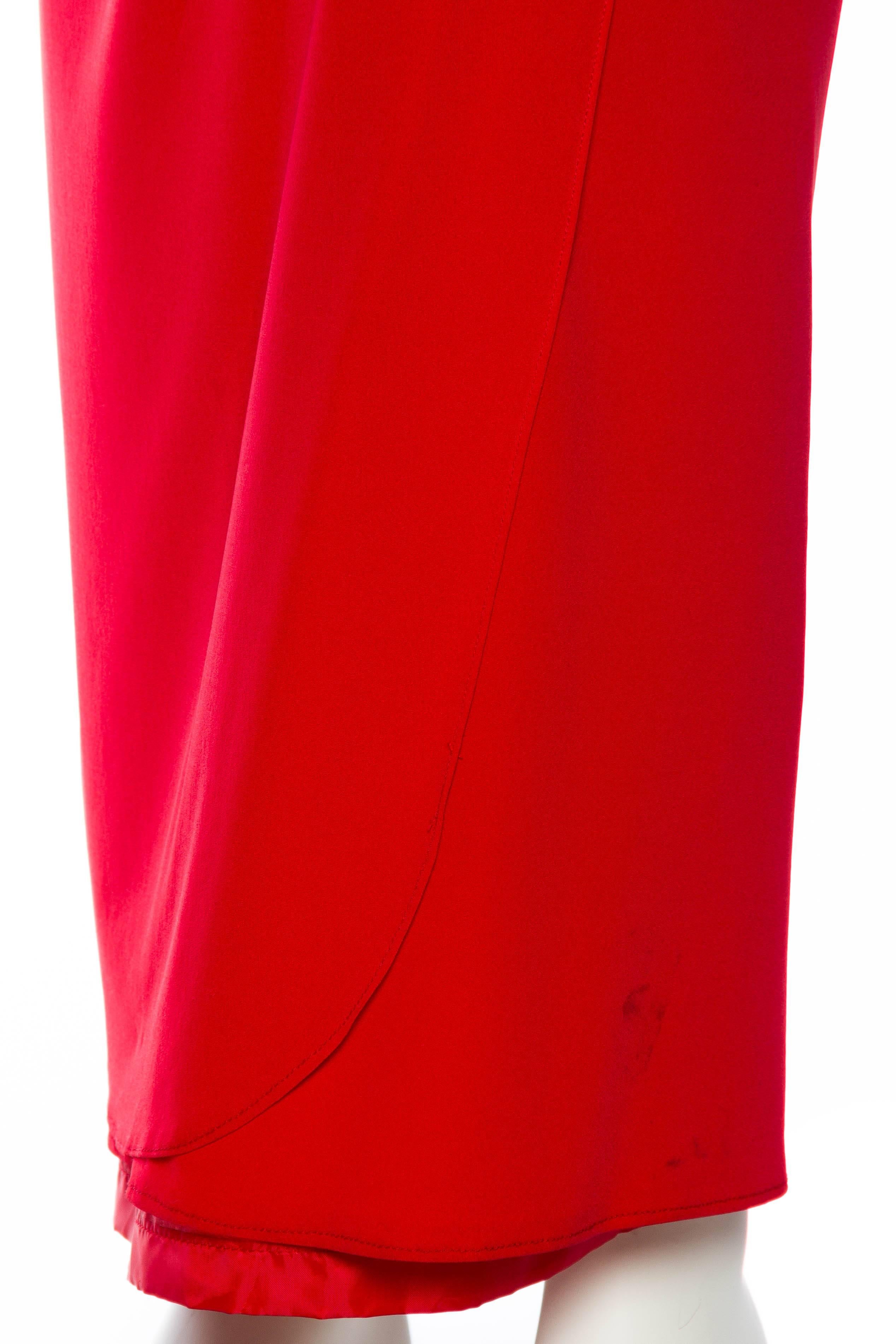 1980S FRED HAYMAN BEVERLY HILLS Lipstick Red Polyester Jersey Strapless & Drape 1