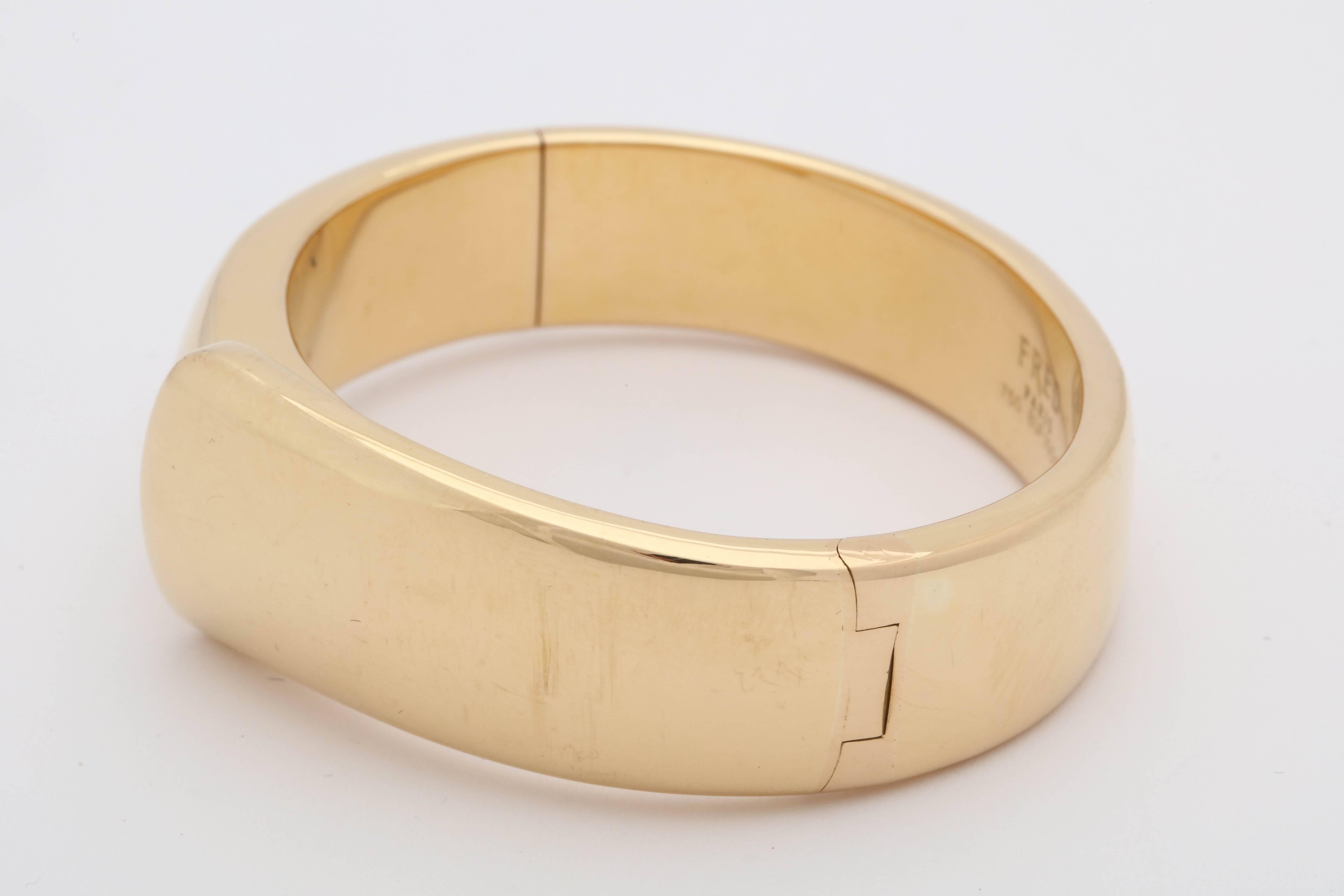 Women's 1980s Fred Paris Chic and Sculptural High Polish Gold Bangle Bracelet with Box