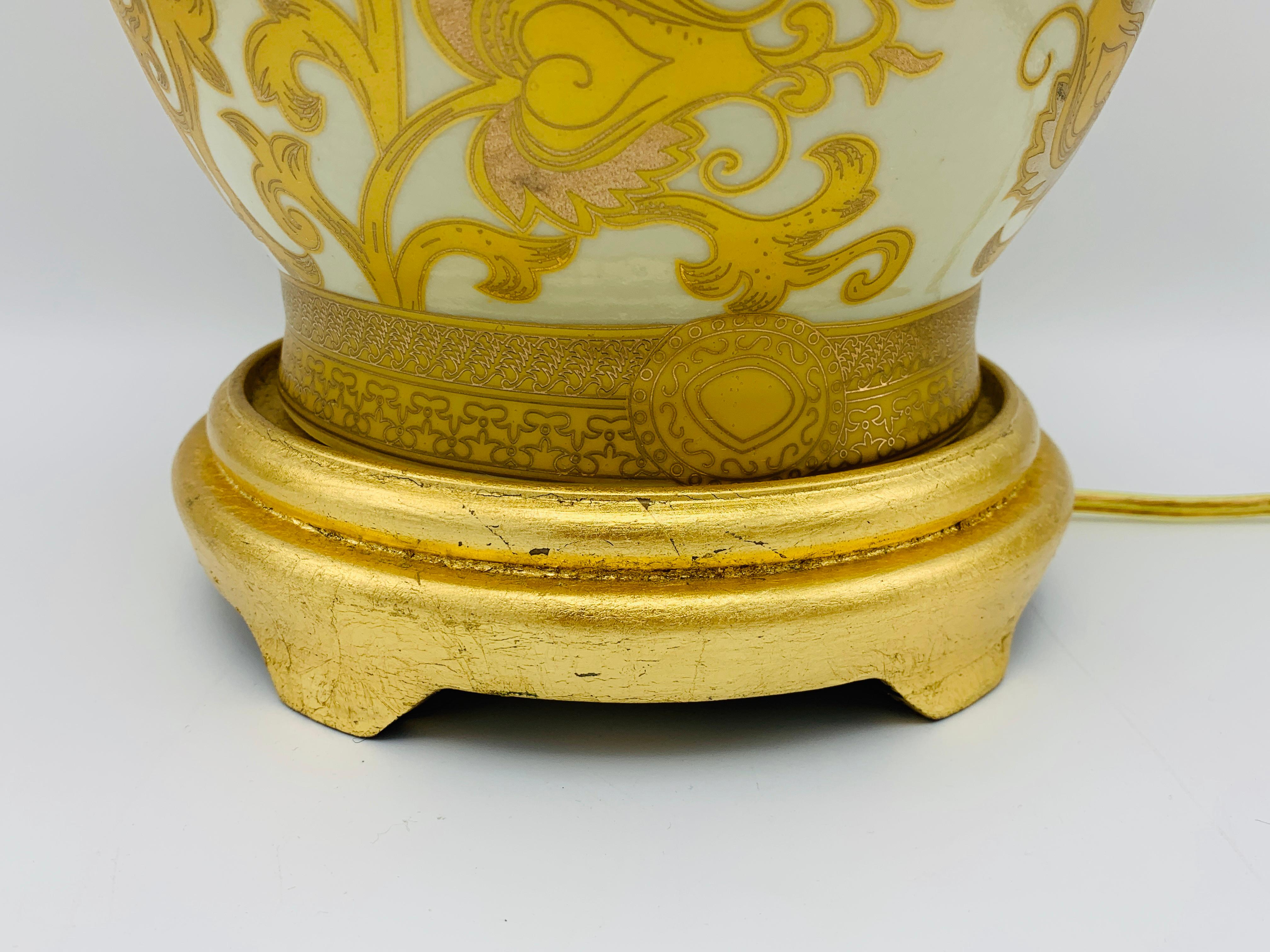 1980s Frederick Cooper Gold Damask Urn Lamp with Gilt Detailing For Sale 1