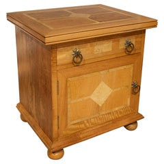 Used 1980s French 1-Drawer 1-Door Two Tone Wooden Side Table