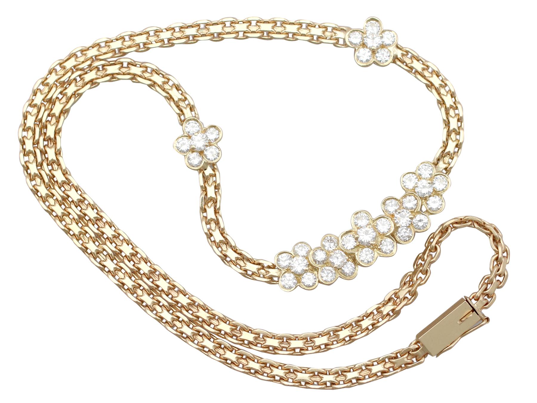 An impressive vintage 1980's French 4.51 carat diamond and 18 karat yellow gold necklace; part of our diverse vintage jewellery and estate jewelry collections.

This fine and impressive French diamond necklace has been crafted in 18k yellow