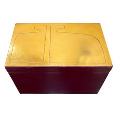 1980s French Abstract Brass and Purple Painted Wood Box