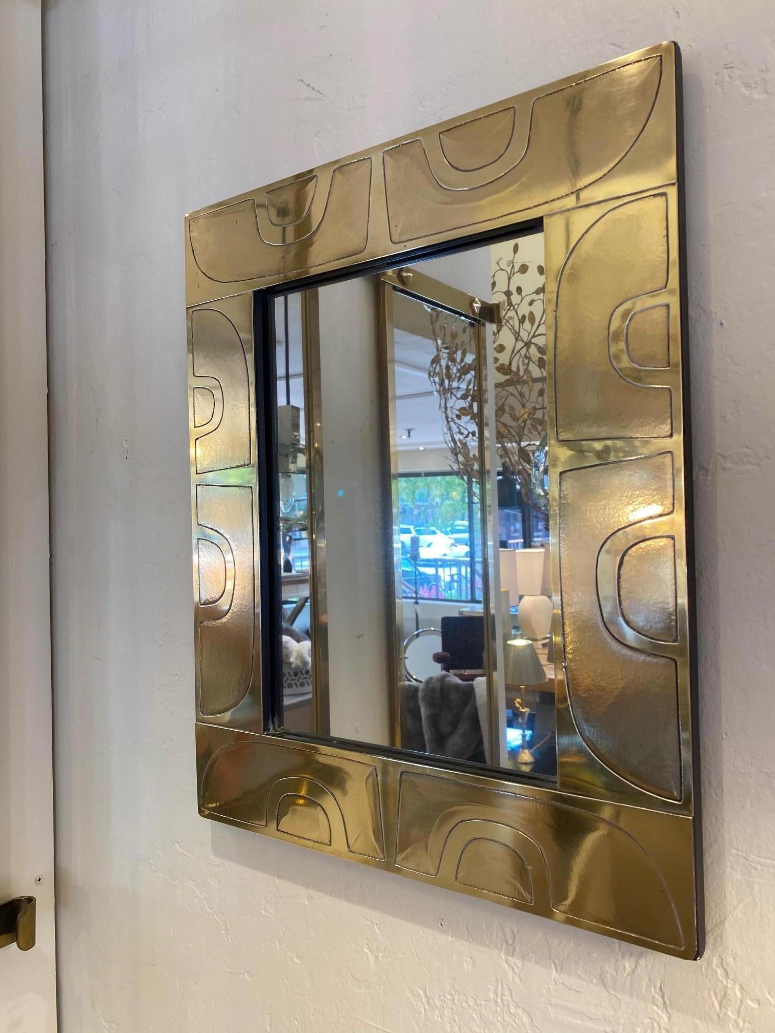 1980s French abstract design architectural rectangular mirror.