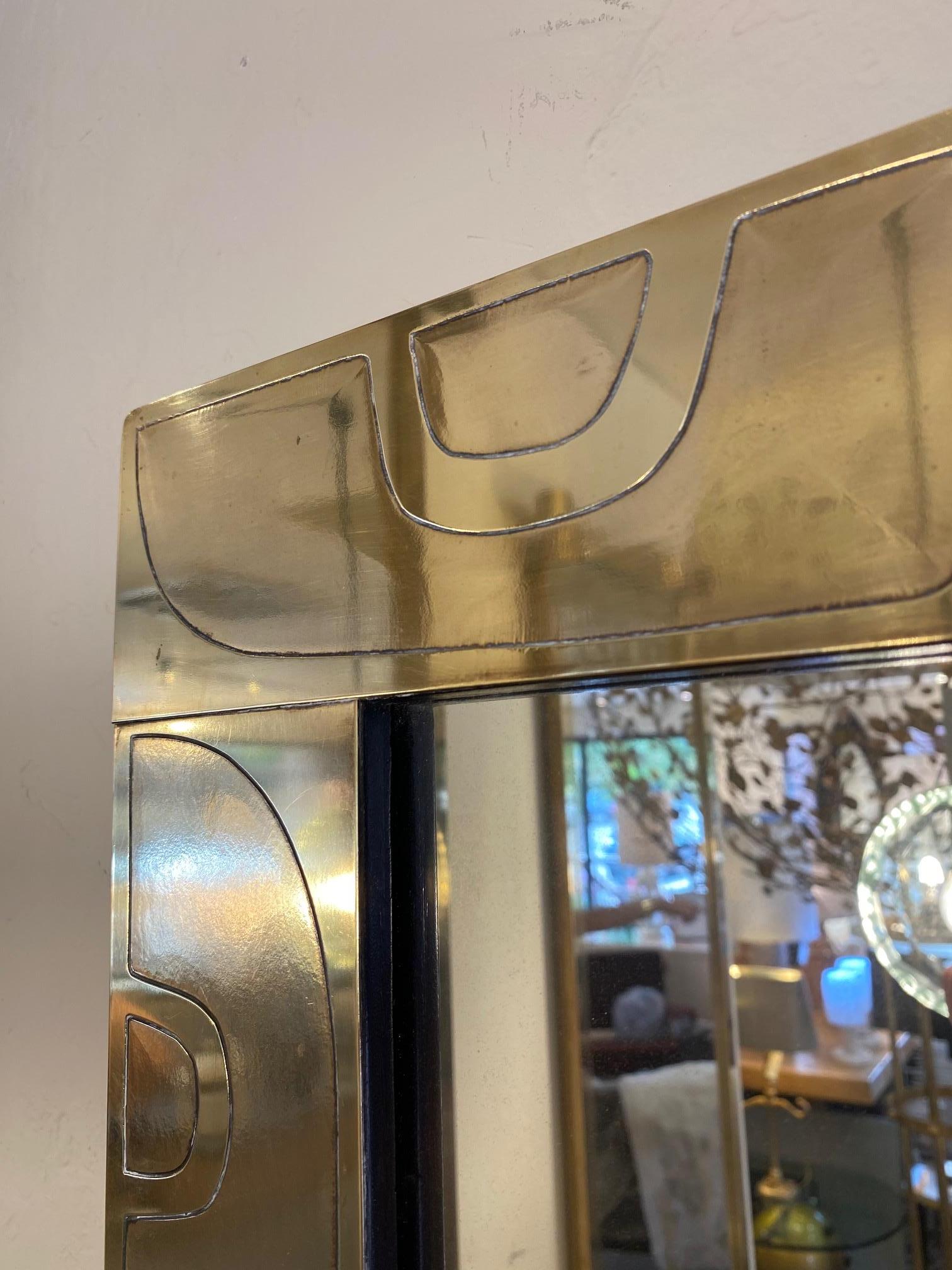 1980s French Abstract Design Brass Rectangular Mirror In Good Condition In Aspen, CO