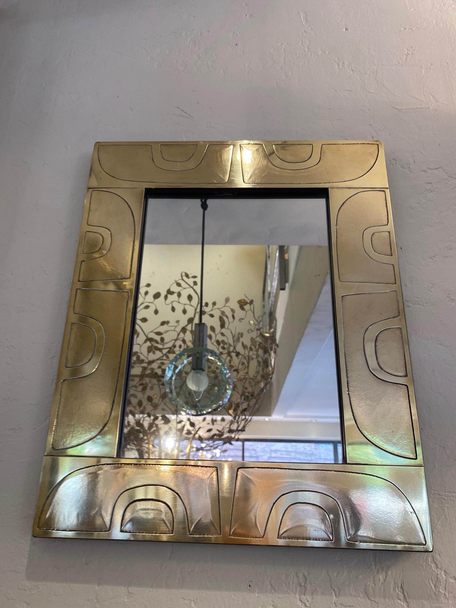 Late 20th Century 1980s French Abstract Design Brass Rectangular Mirror