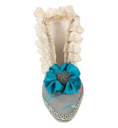 1980s French Antique Handmade Miniature Shoe Made of Silk and Fabric