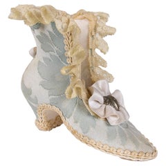 1980s French Antique Handmade Miniature Shoe Made of Silk and Fabric