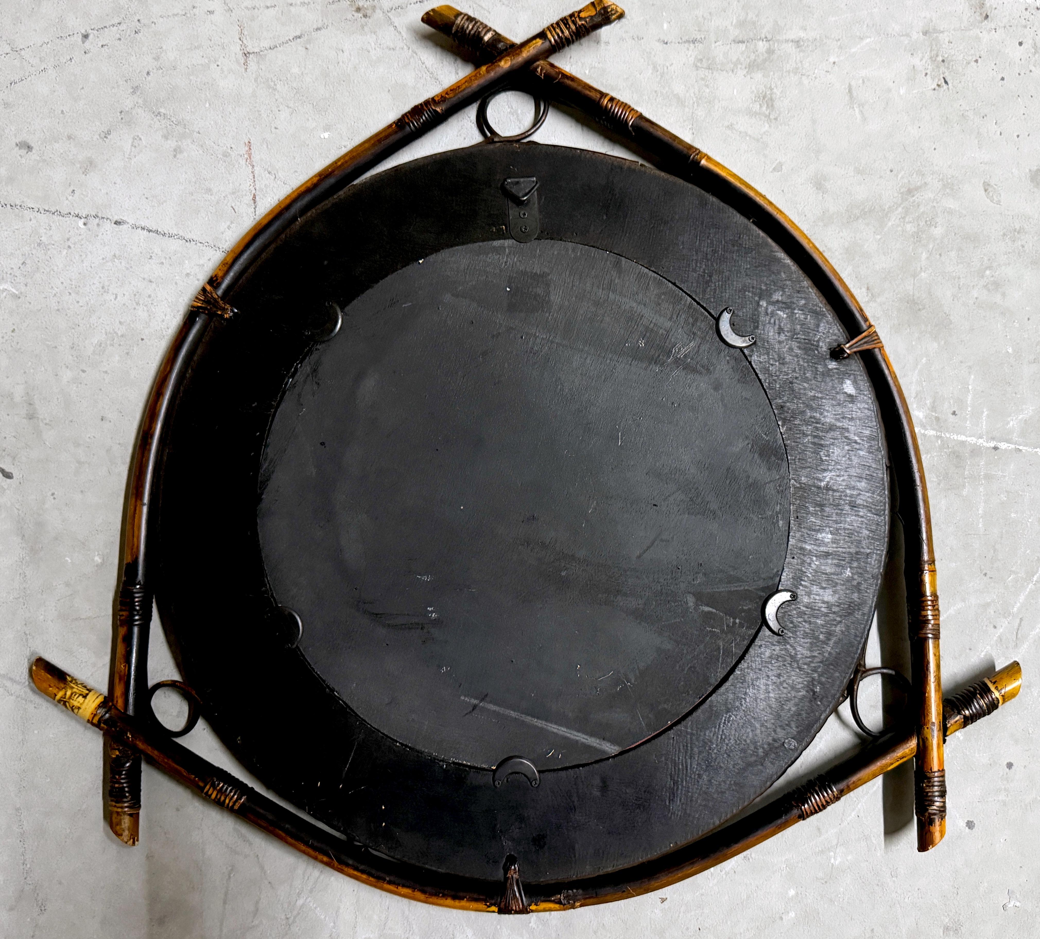 20th Century 1980s French Bamboo & Woven Rattan & willow Shield Mirror