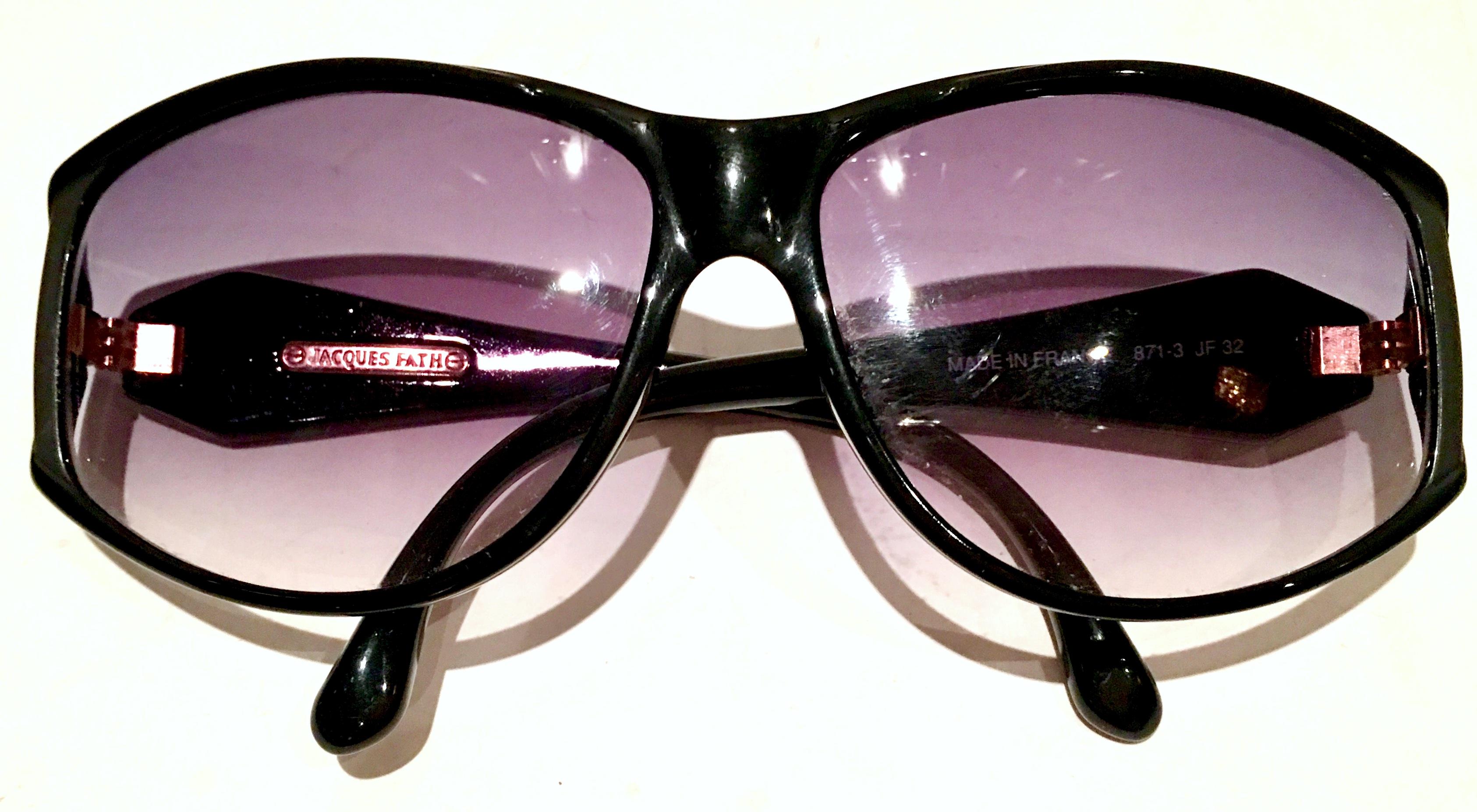 Gray 1980'S Jacques Fath French Black & Gold Sunglasses  For Sale