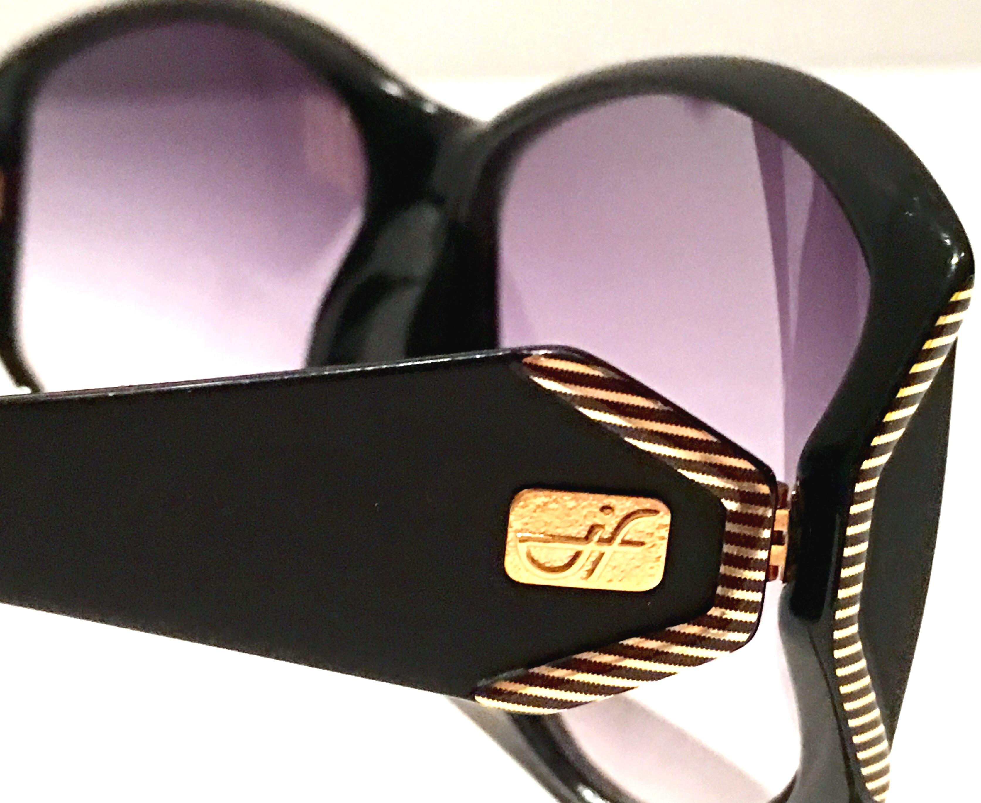 1980'S Jacques Fath French Black & Gold Sunglasses  In Good Condition For Sale In West Palm Beach, FL