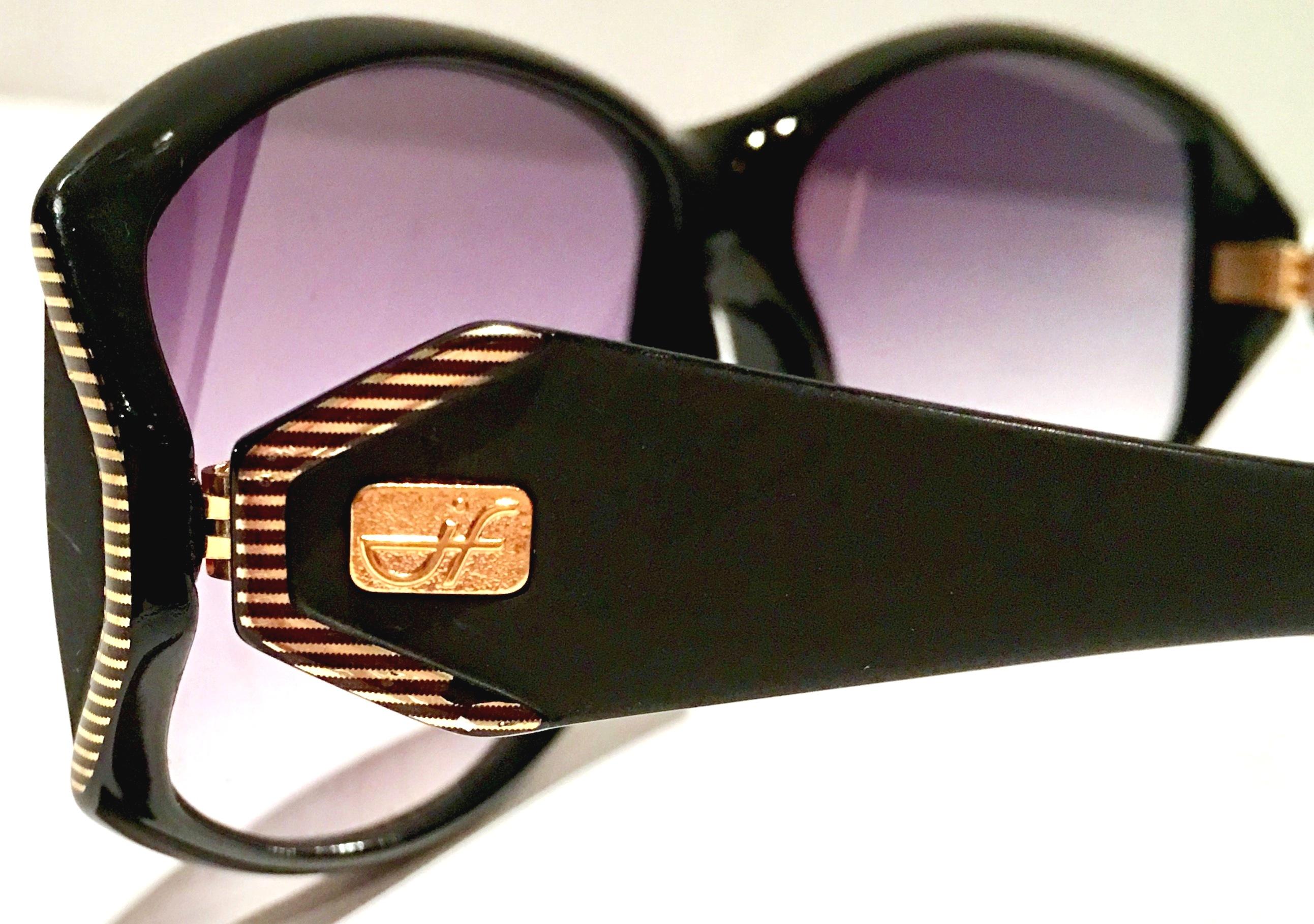 Women's or Men's 1980'S French Black & Gold Sunglasses By, Jacques Fath