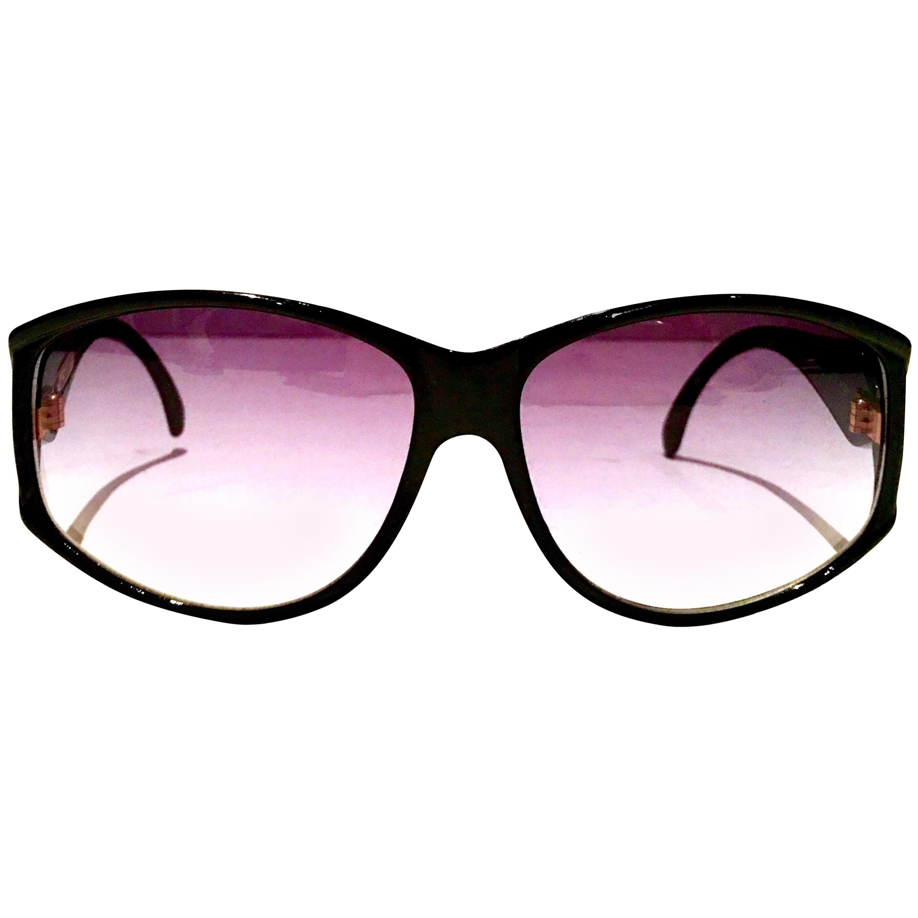 1980'S Jacques Fath French Black & Gold Sunglasses  For Sale