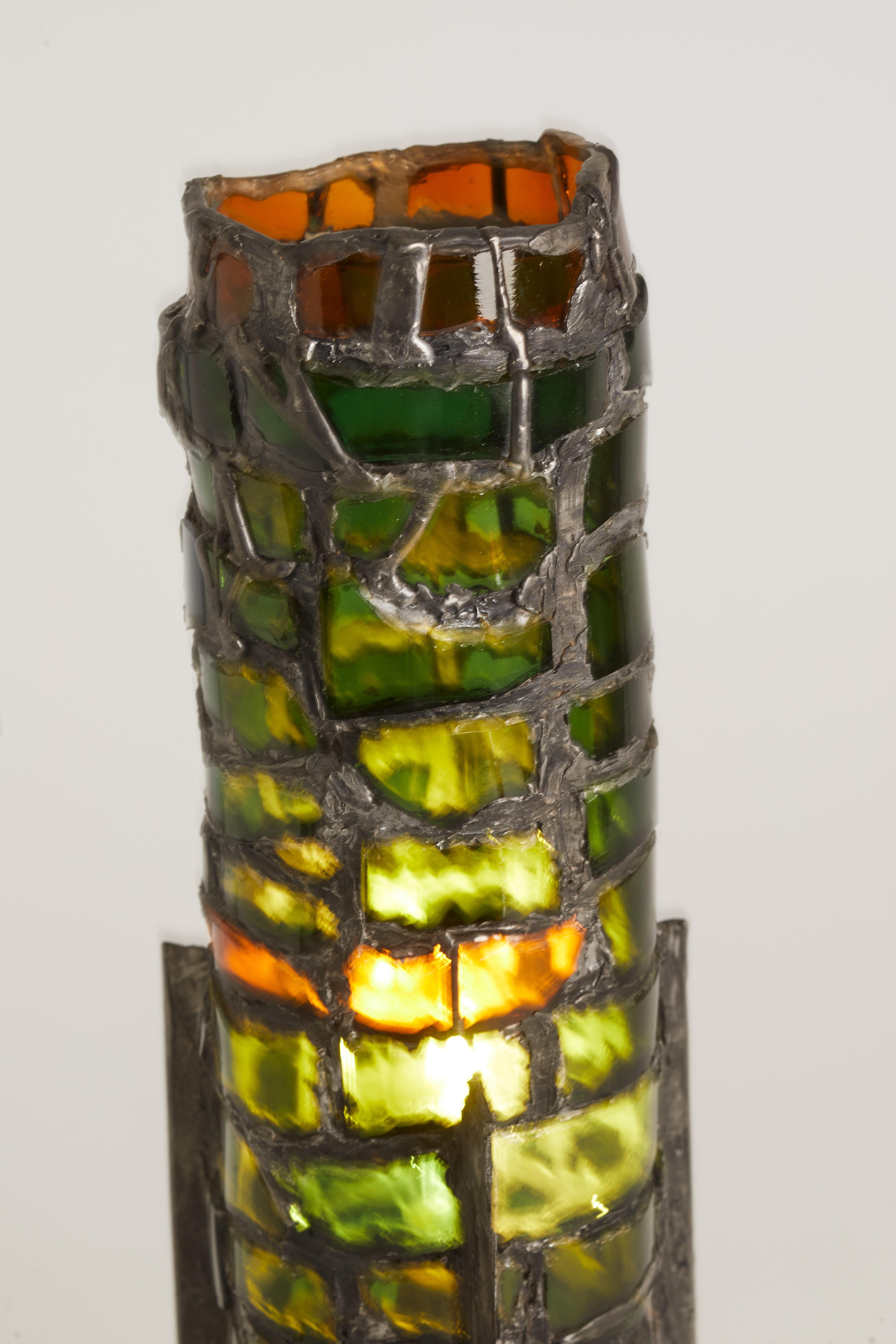 Unique Piece
1980s French Boho glass & metal standing table lamp.