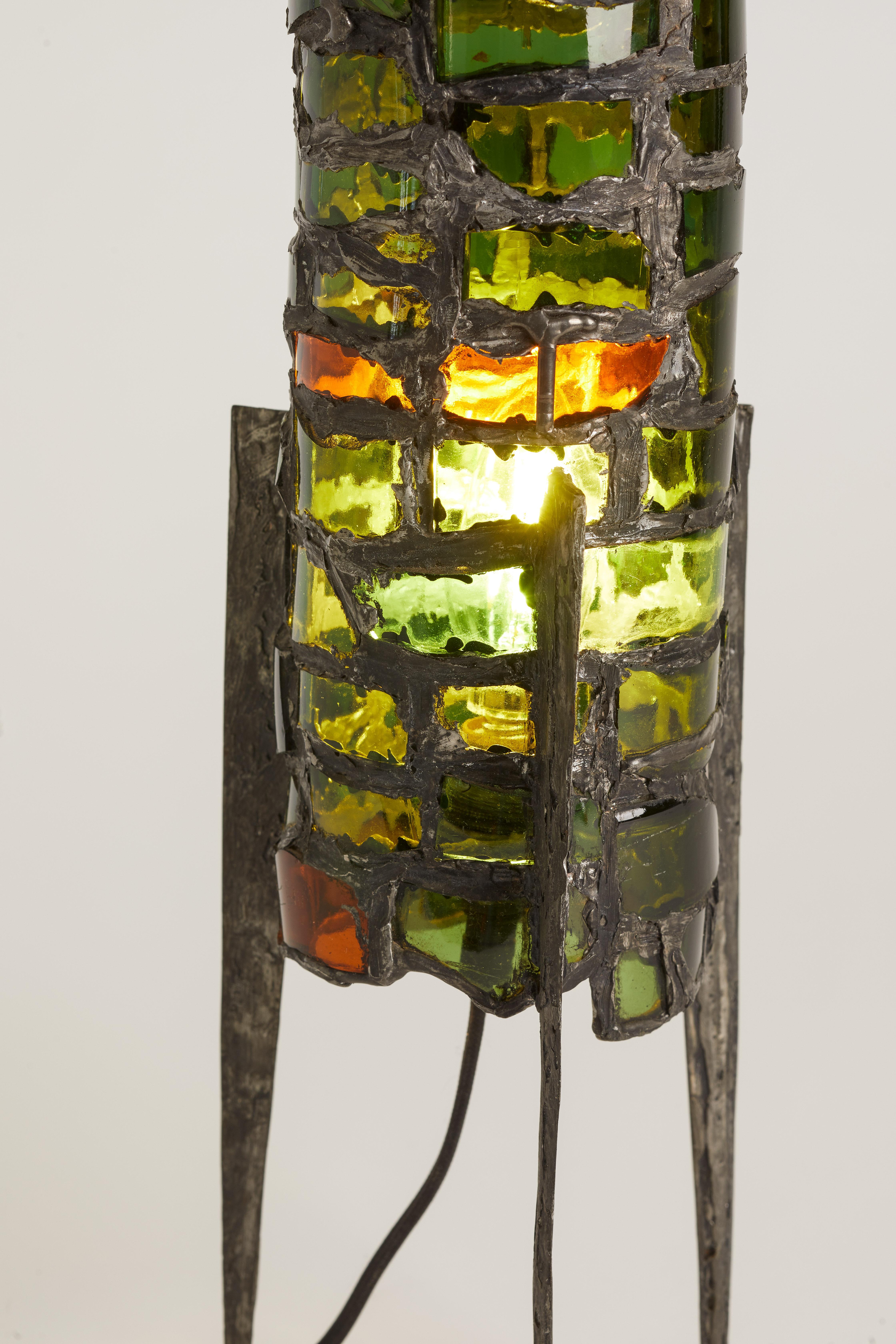 1980s French Boho Glass & Metal Standing Table Lamp 2