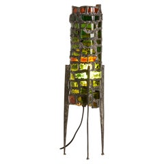 1980s French Boho Glass & Metal Standing Table Lamp