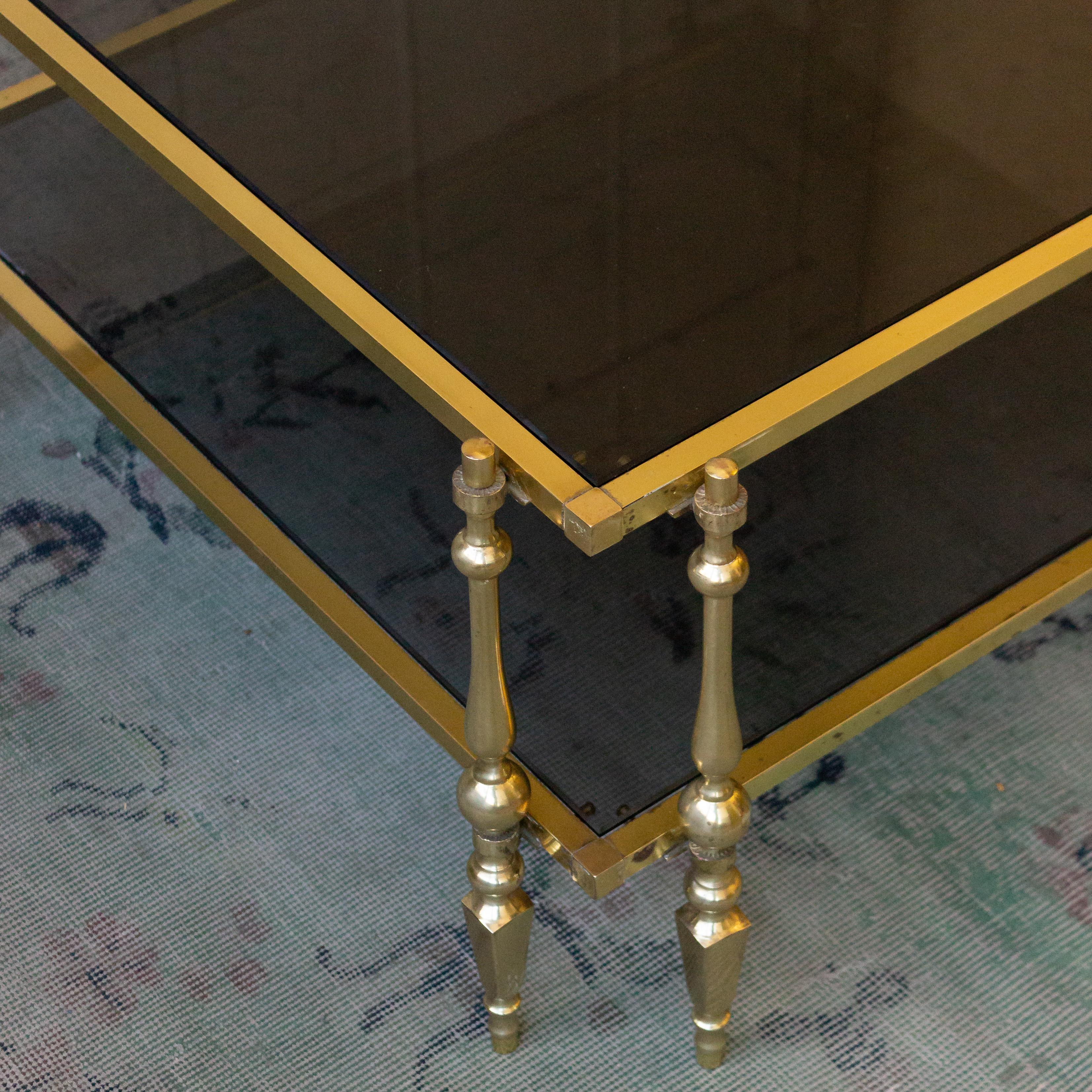 Mid-Century Modern 1980s French Brass and Glass Coffee Table For Sale
