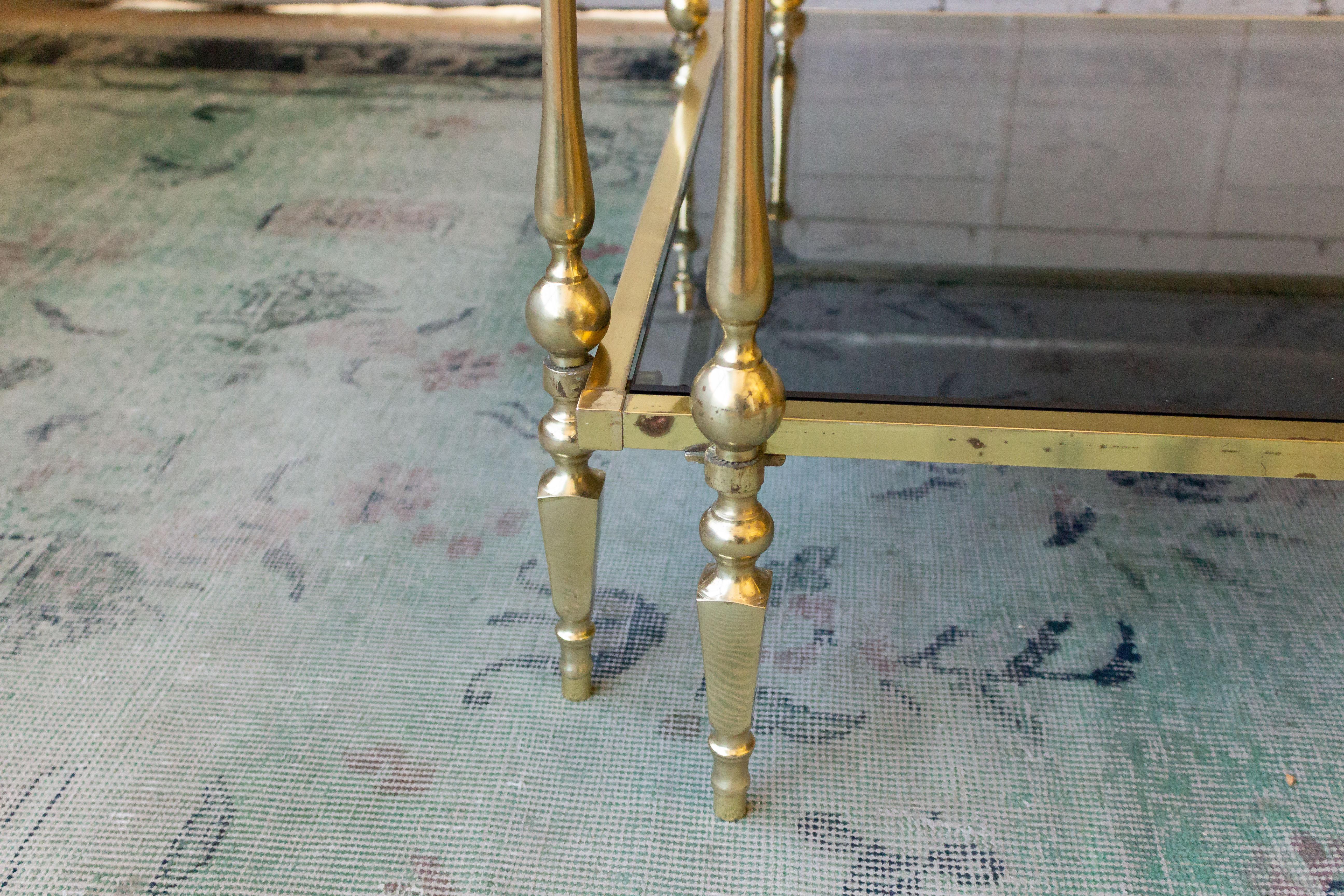 1980s French Brass and Glass Coffee Table For Sale 2