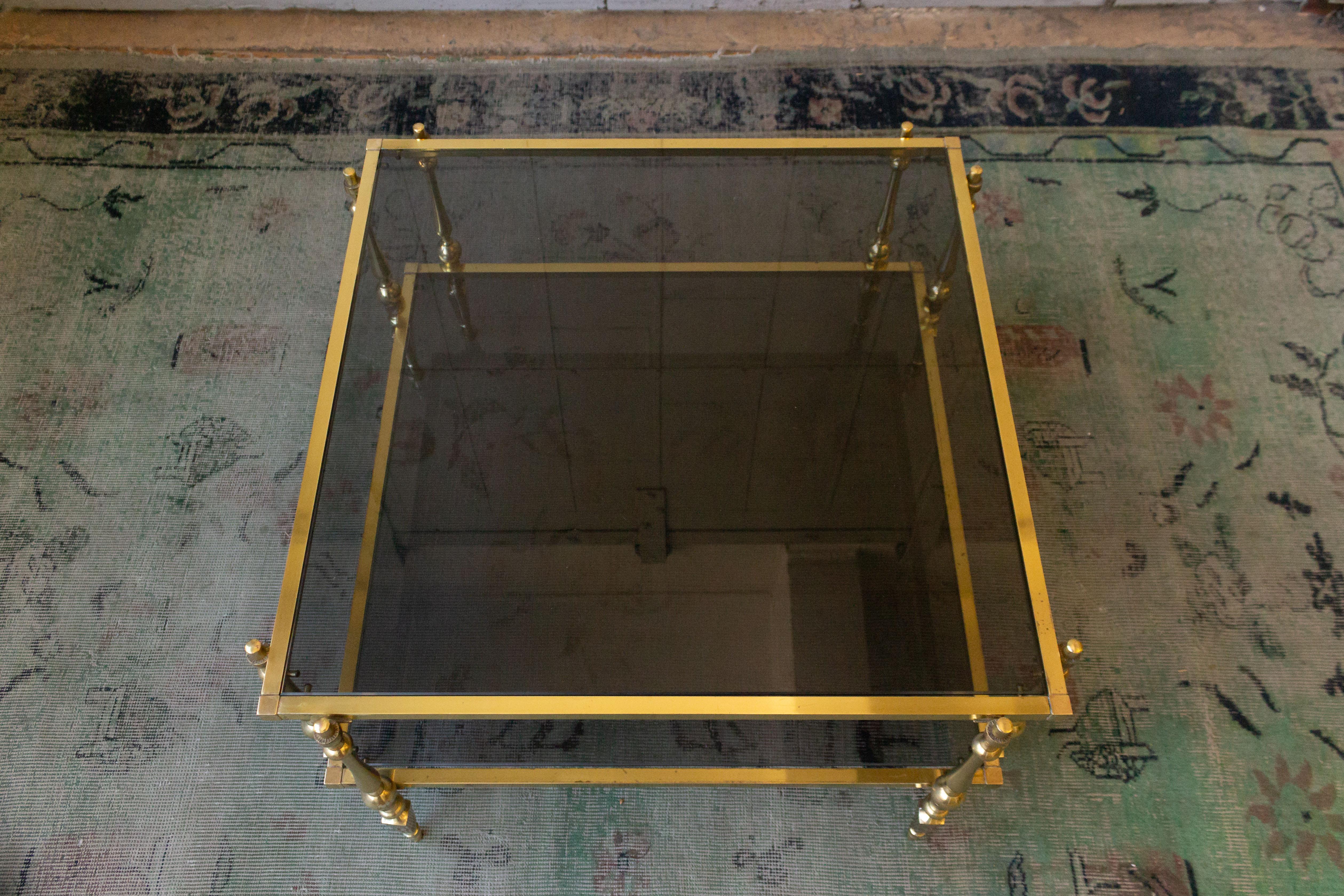 1980s French Brass and Glass Coffee Table For Sale 3