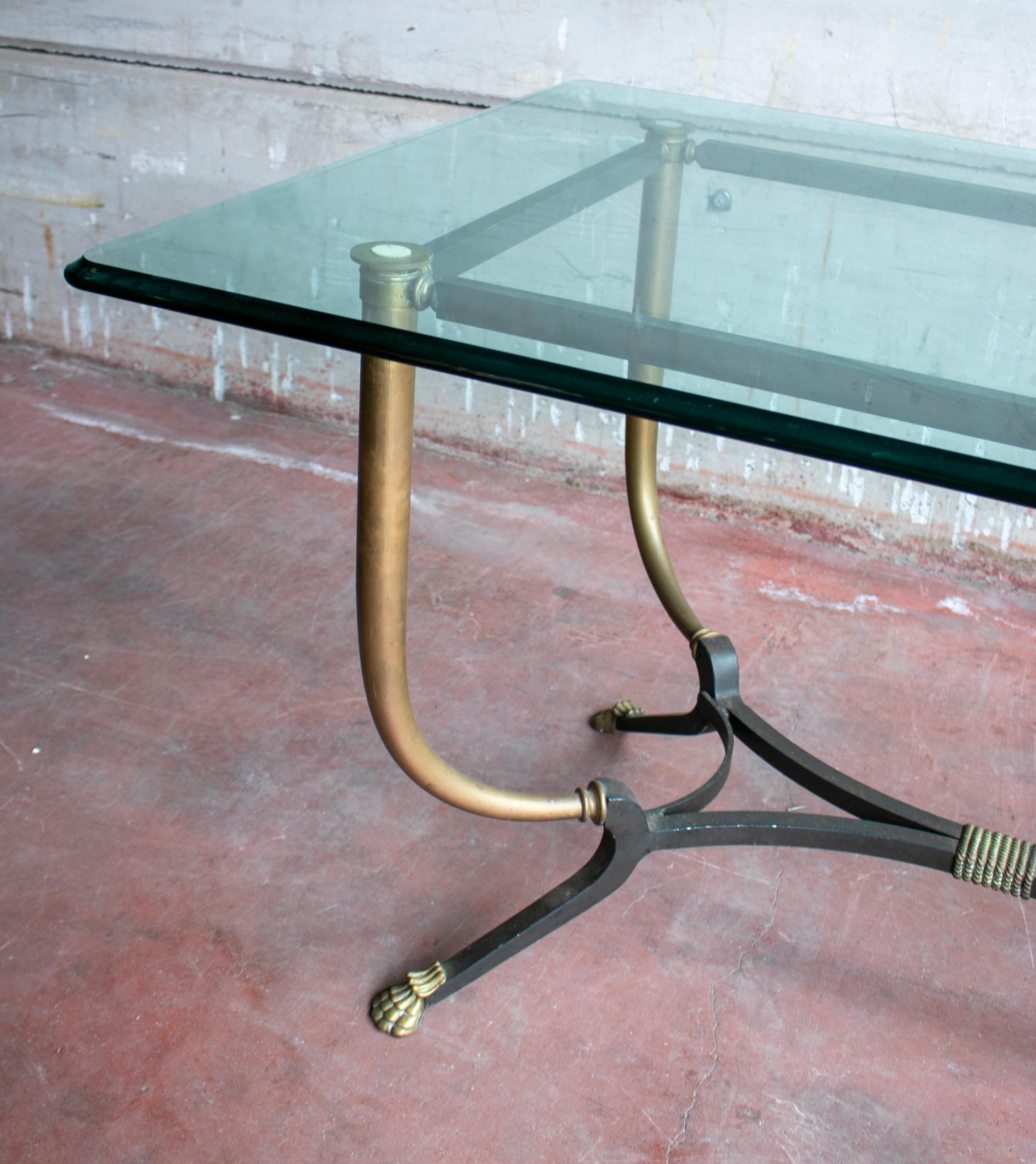 20th Century 1980s French Bronze and Iron Dining Table with Iron Claw Feet For Sale