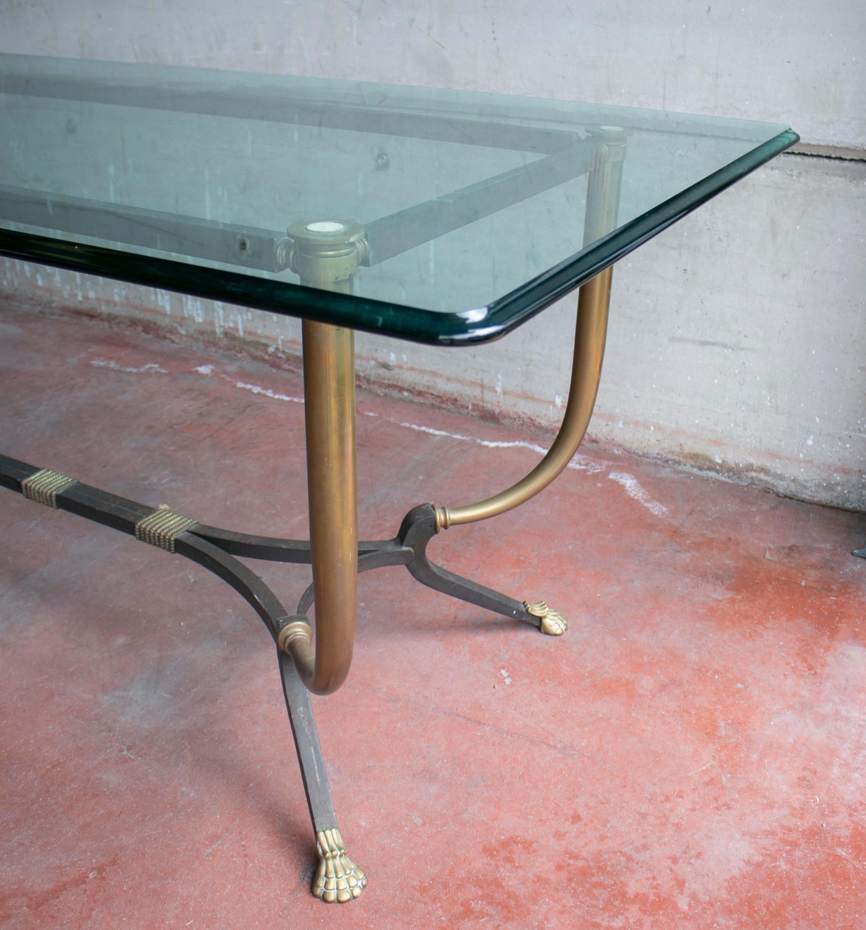 1980s French Bronze and Iron Dining Table with Iron Claw Feet For Sale 1