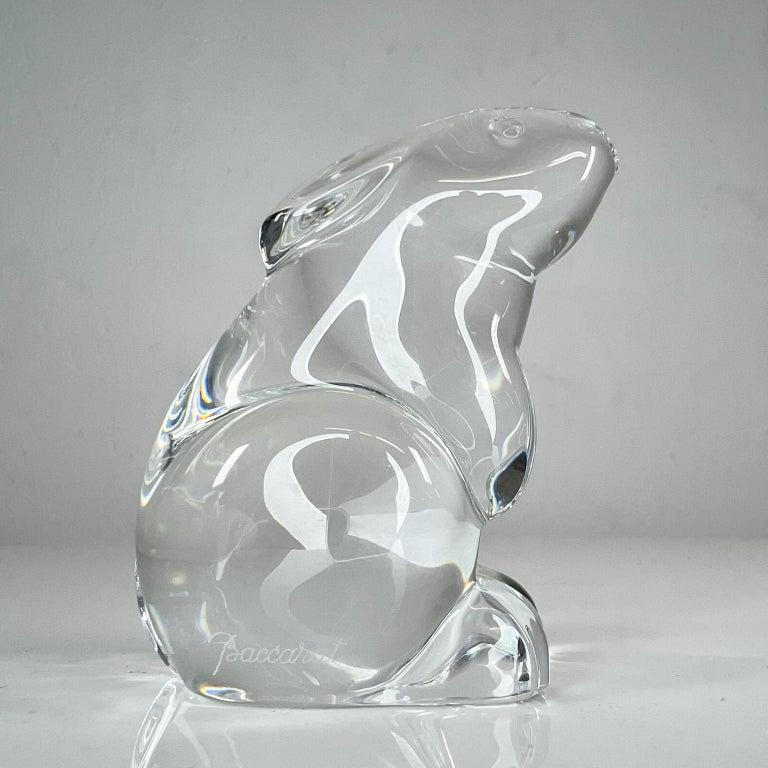 Late 20th Century 1980s Baccarat French Bunny Rabbit Paperweight Crystal Sculpture  For Sale
