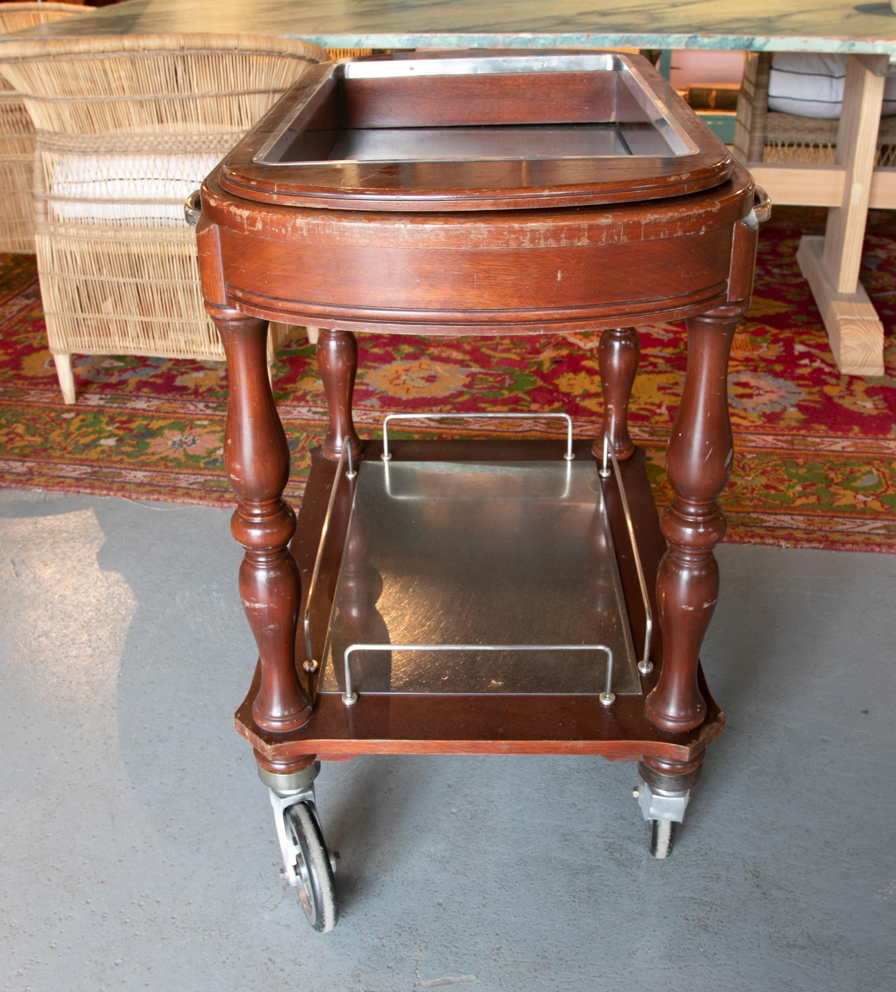 1980s French Christofle Paris Wood & Aluminium Food Trolley 5
