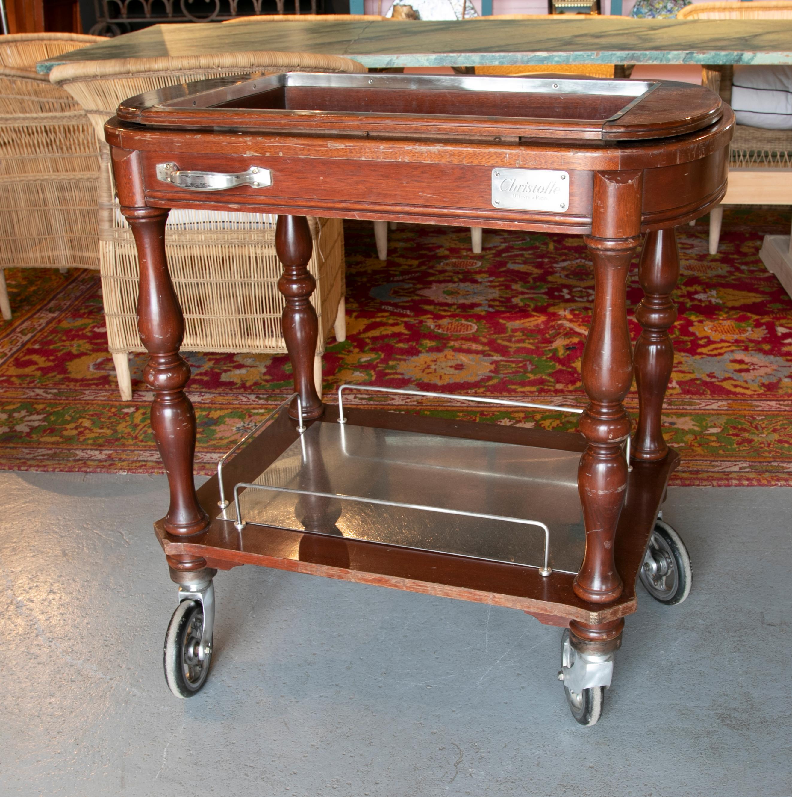 20th Century 1980s French Christofle Paris Wood & Aluminium Food Trolley