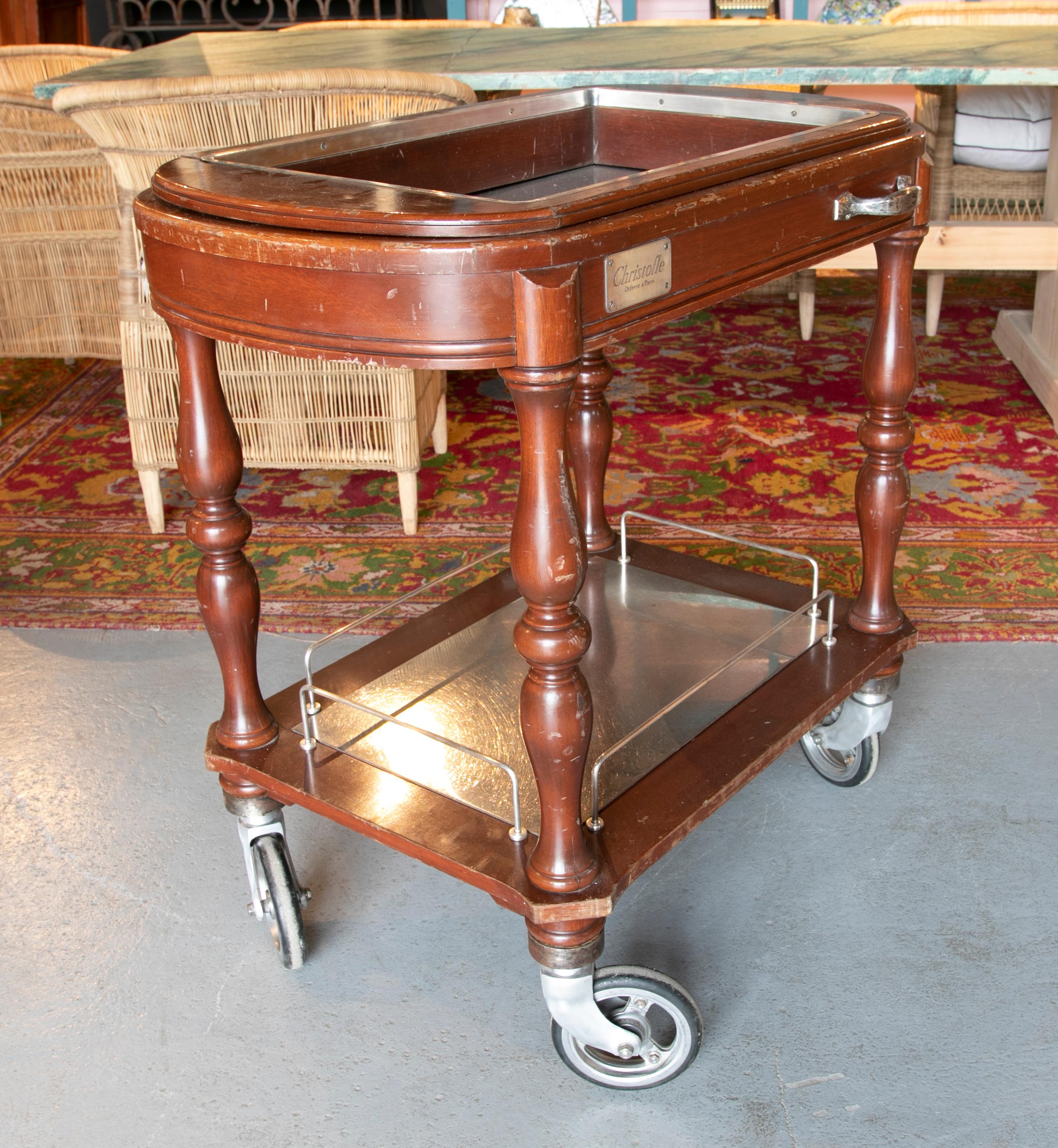 Aluminum 1980s French Christofle Paris Wood & Aluminium Food Trolley