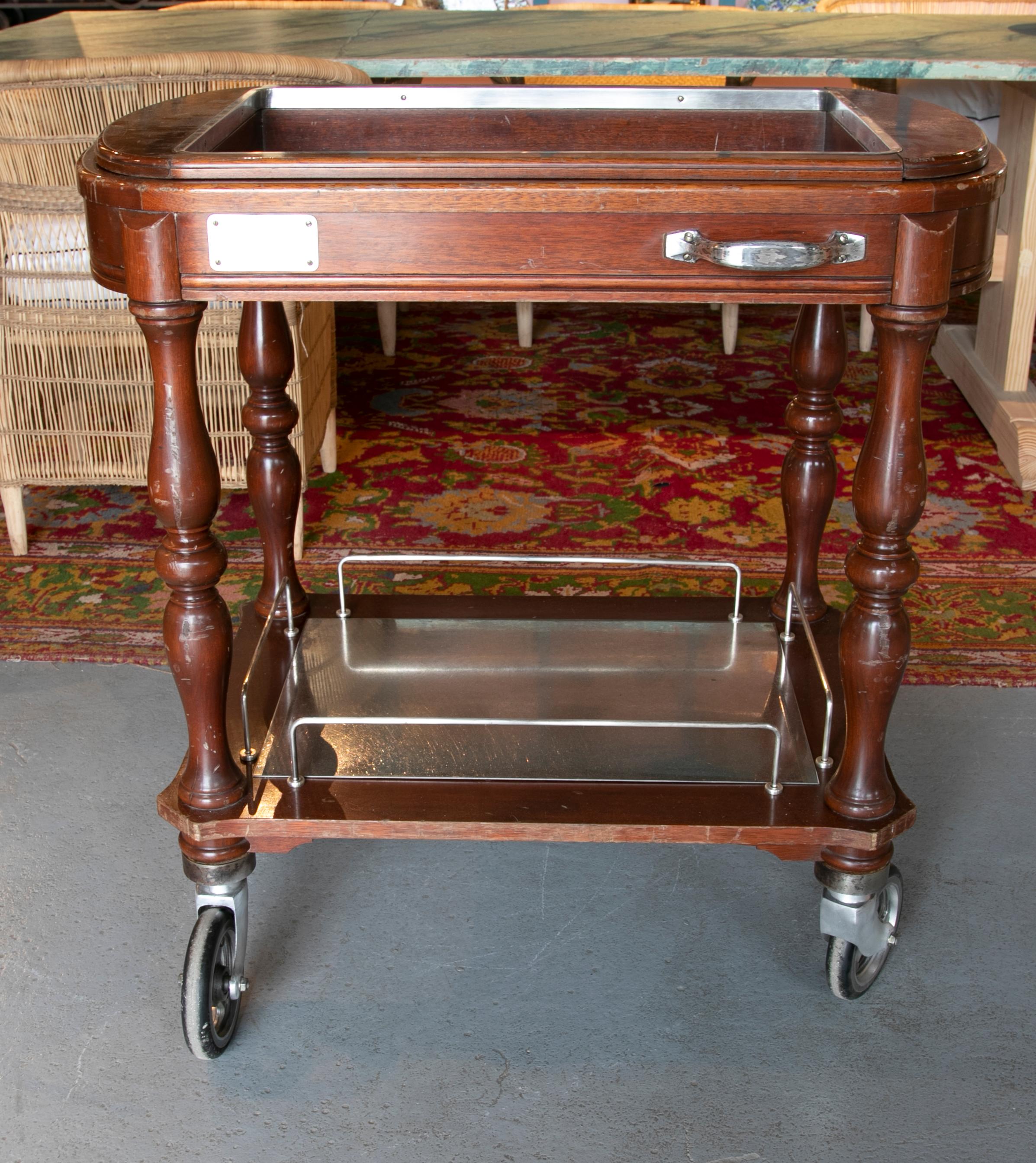 1980s French Christofle Paris Wood & Aluminium Food Trolley 1