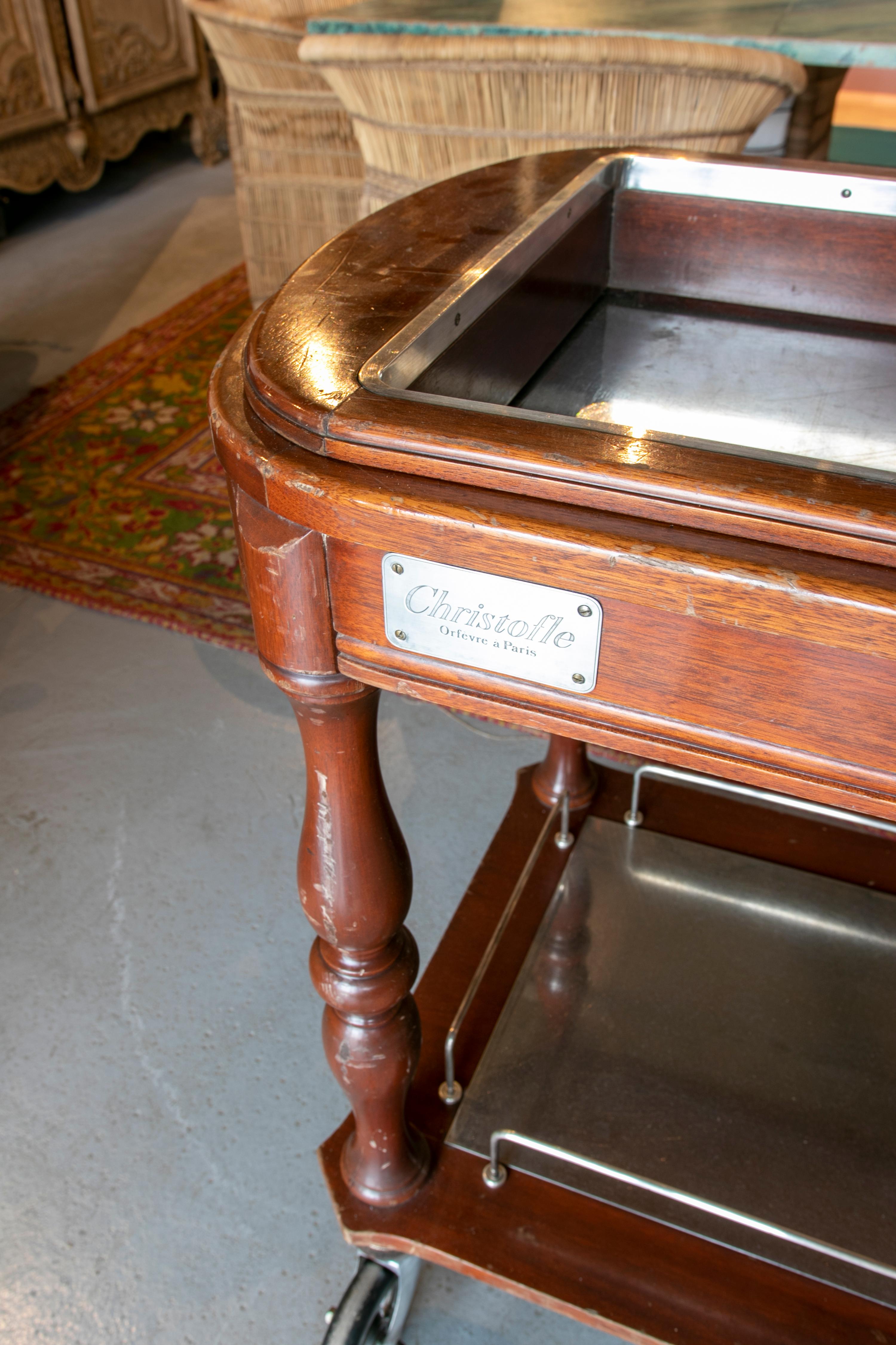 1980s French Christofle Paris Wood & Aluminium Food Trolley 4