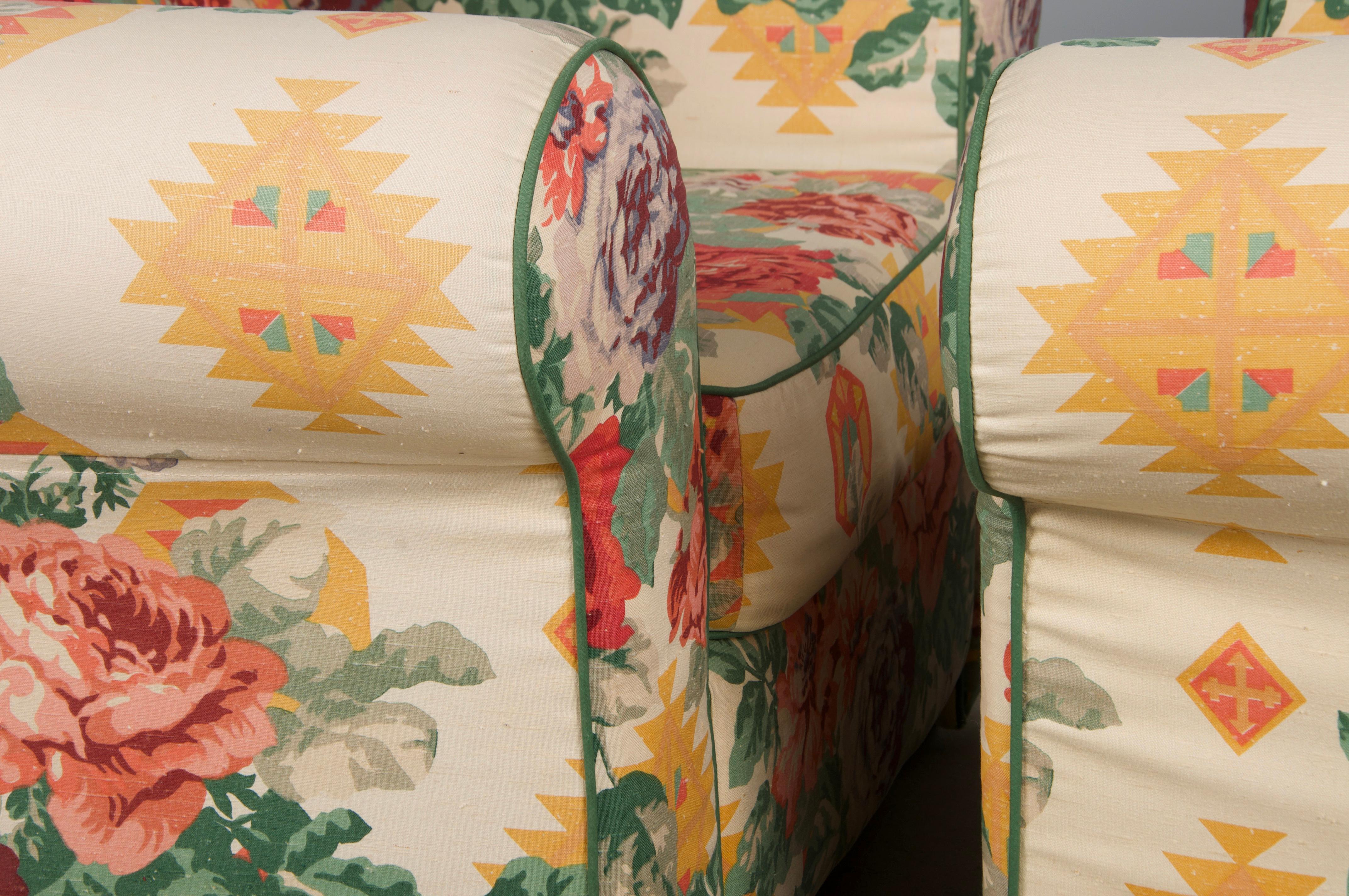 1980s French Club Chairs W/ Floral Fabric - A Pair For Sale 4