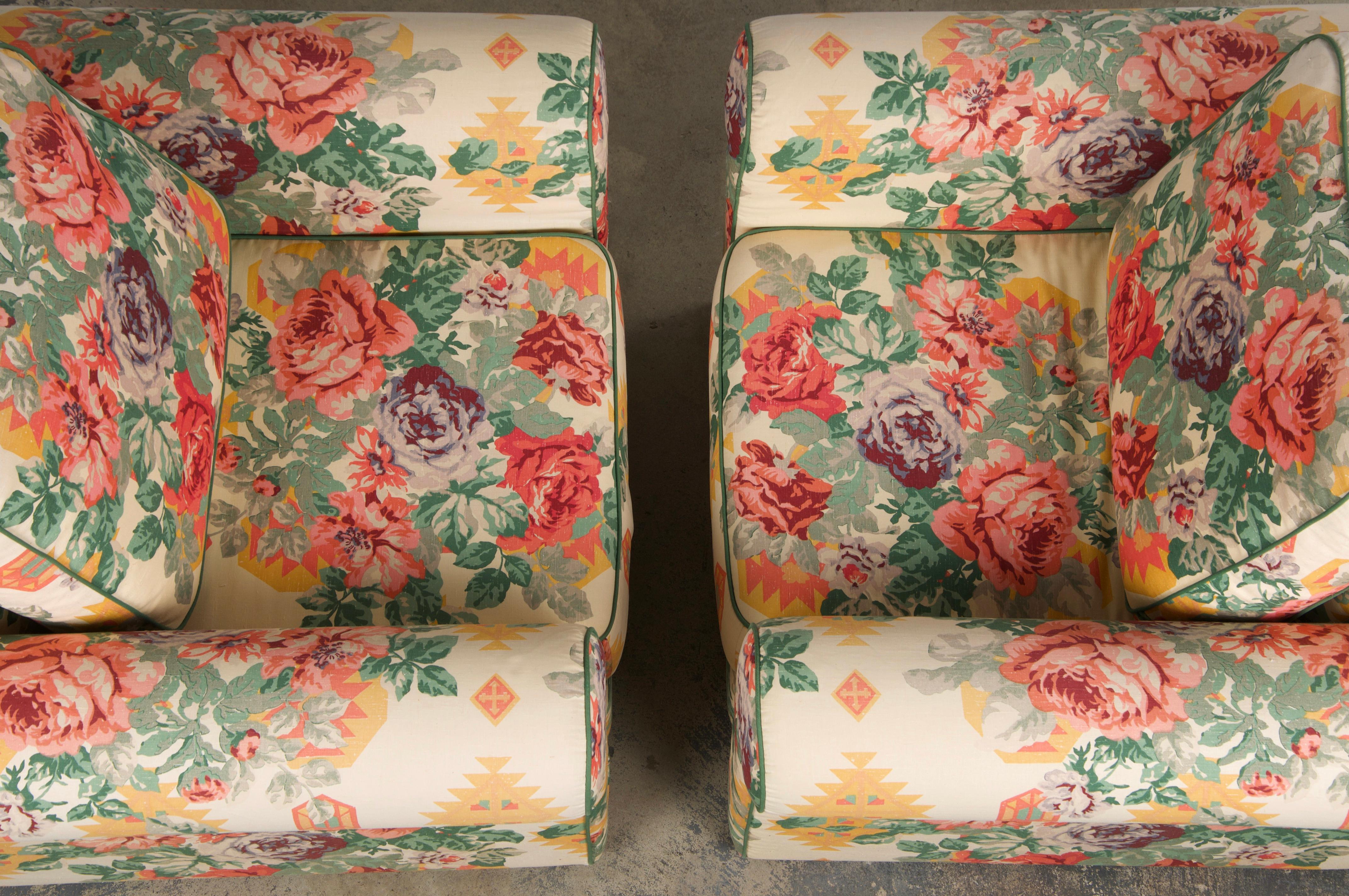 1980s French Club Chairs W/ Floral Fabric - A Pair For Sale 6