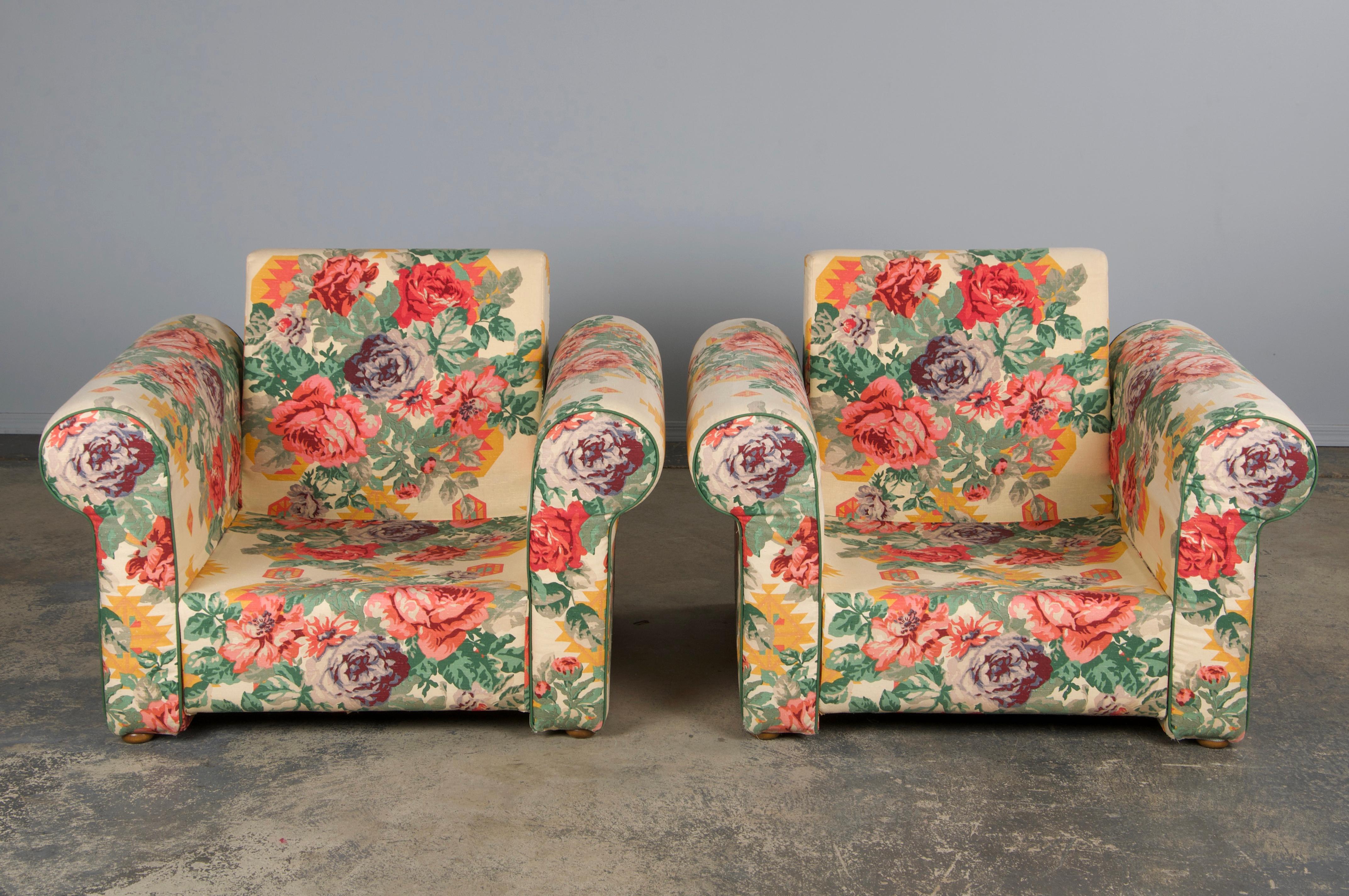 1980s French Club Chairs W/ Floral Fabric - A Pair For Sale 10