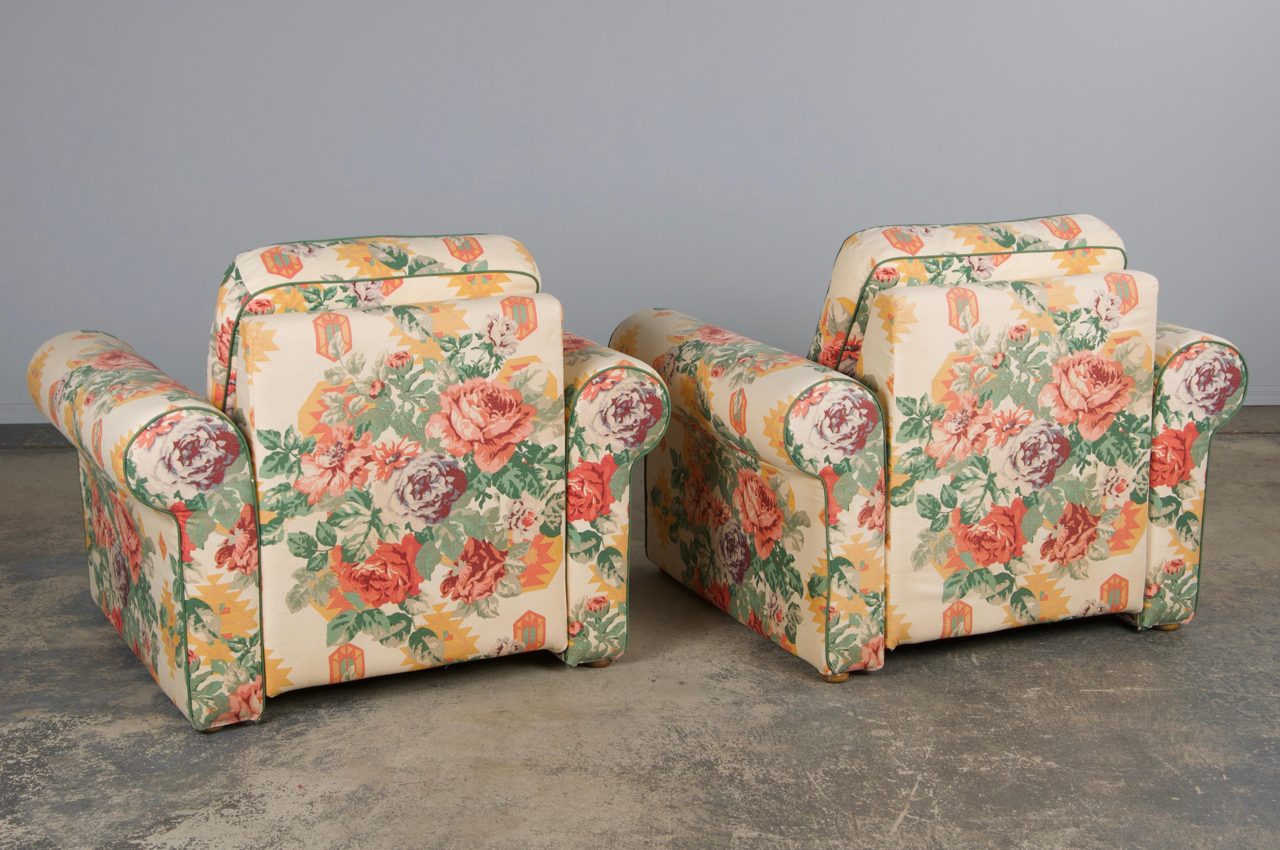 1980s French Club Chairs W/ Floral Fabric - A Pair For Sale 12