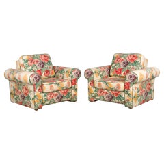 1980s French Club Chairs W/ Floral Fabric - A Pair