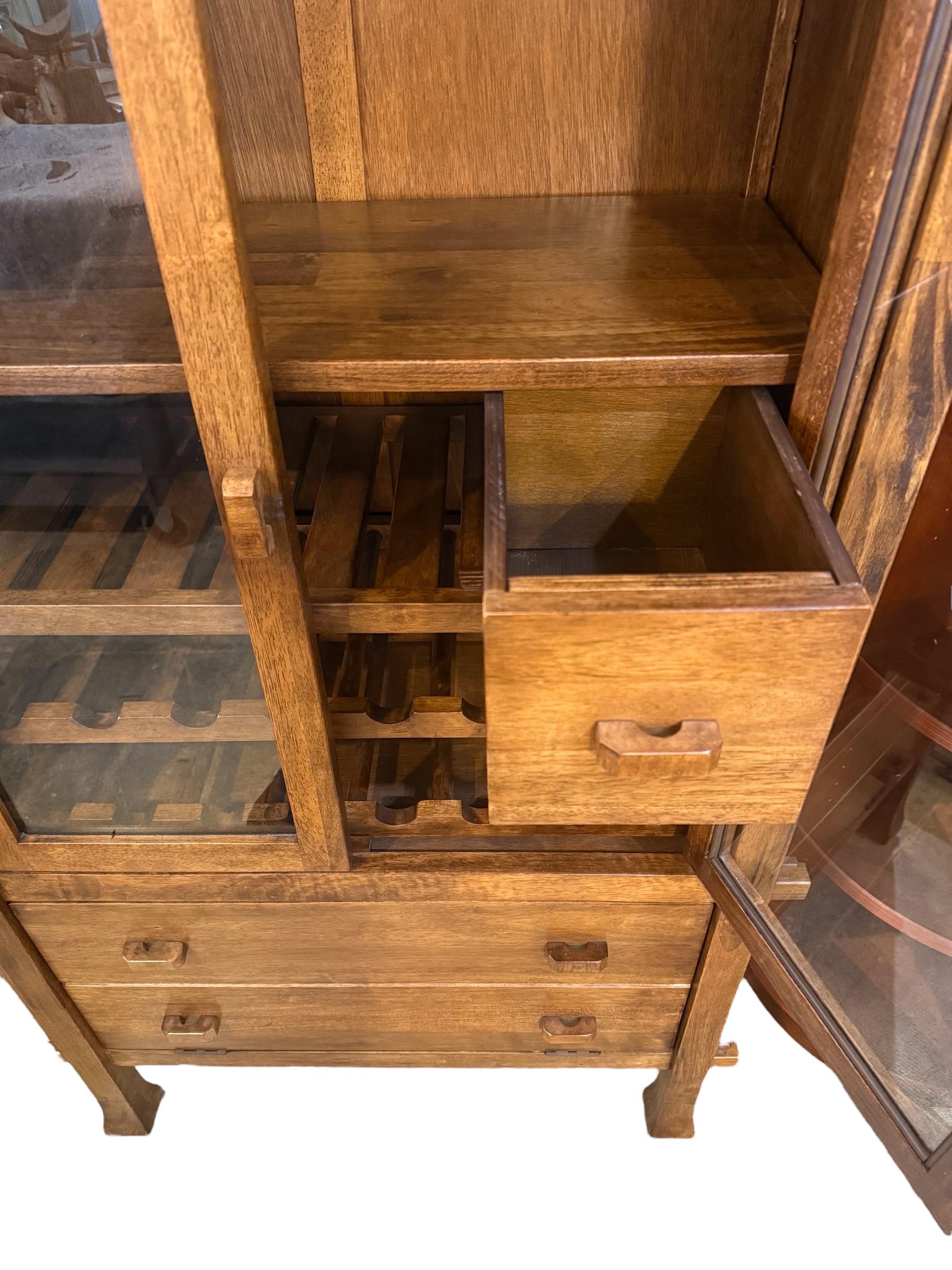 20th Century 1980s French Country Mission Wine Rack Cabinet For Sale