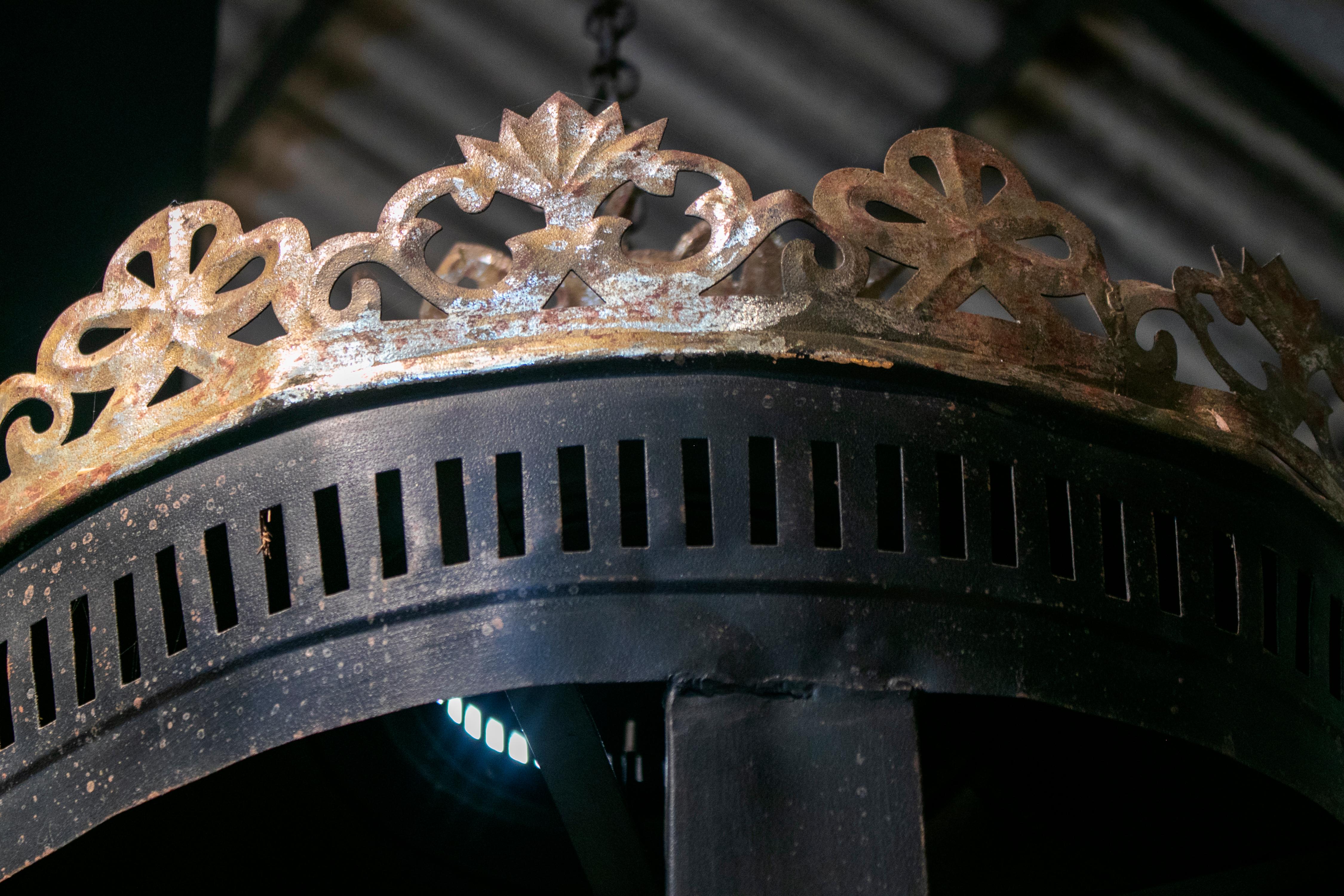 1980s French Crown Shaped Iron Ceiling Lantern 5