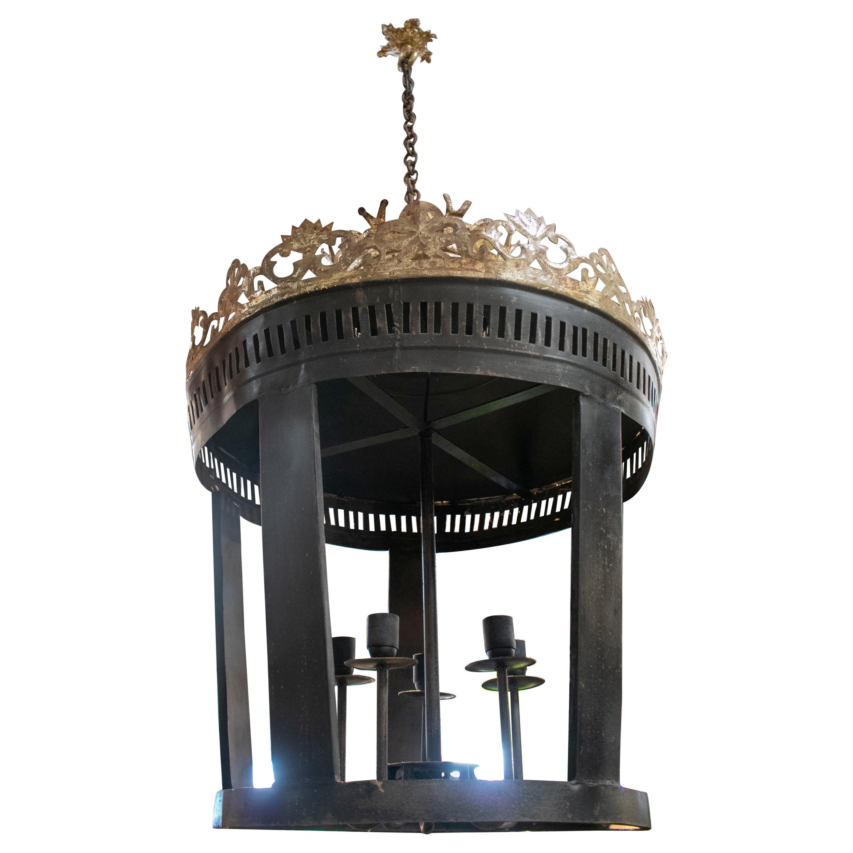 1980s French Crown Shaped Iron Ceiling Lantern