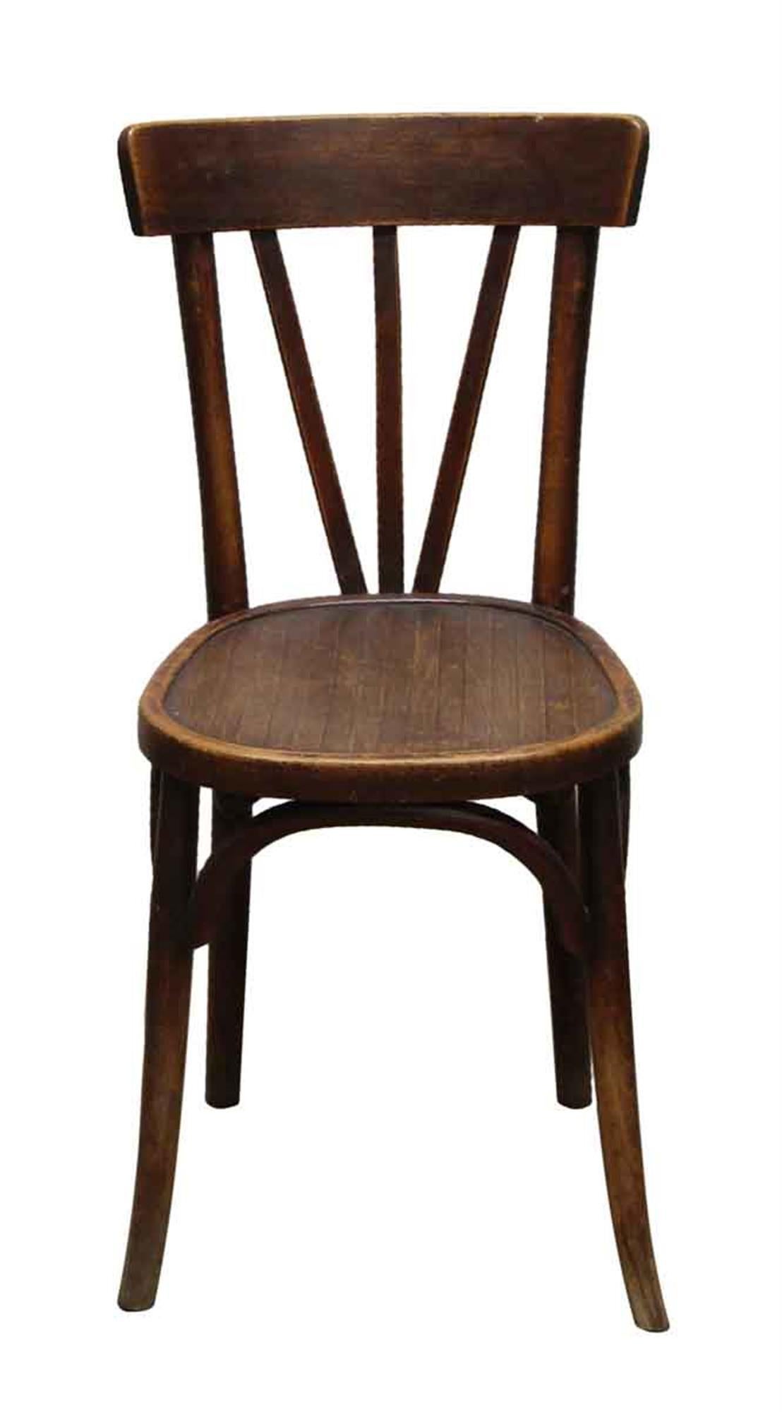 Dark wood tone bistro chairs. Quantity available at time of posting. Priced each. This can be seen at our 5 East 16th St location on Union Square in Manhattan.