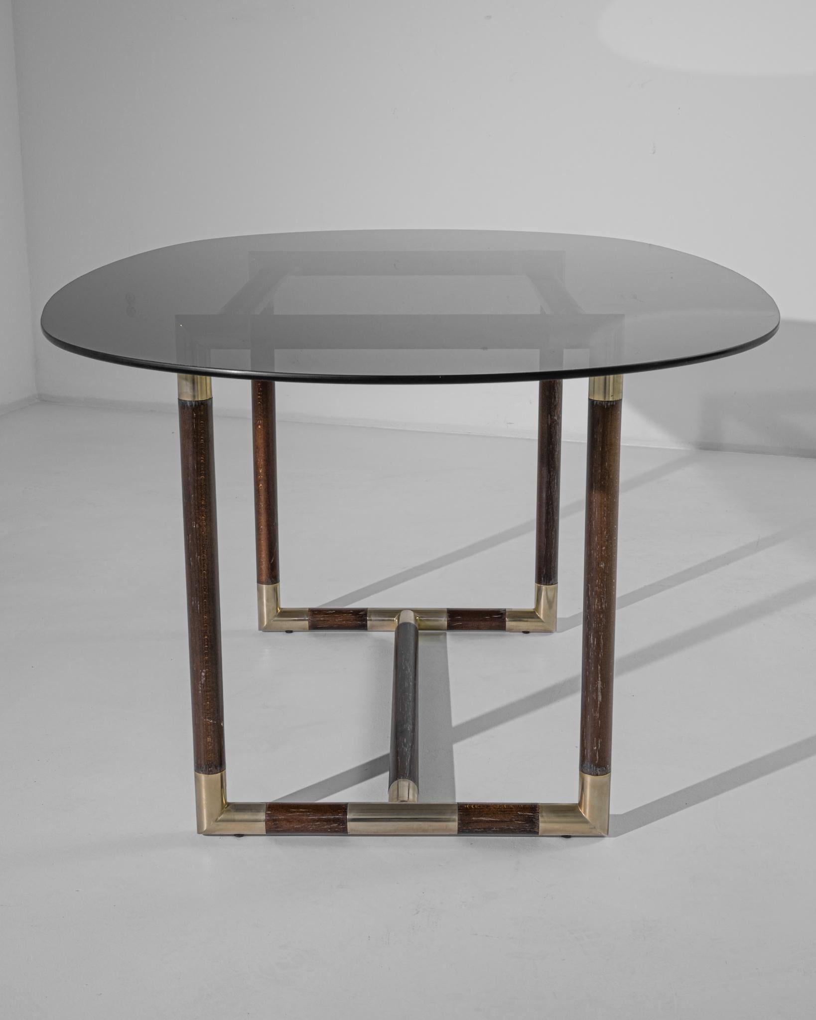 Metal 1980s French Dining Table with Glass Top