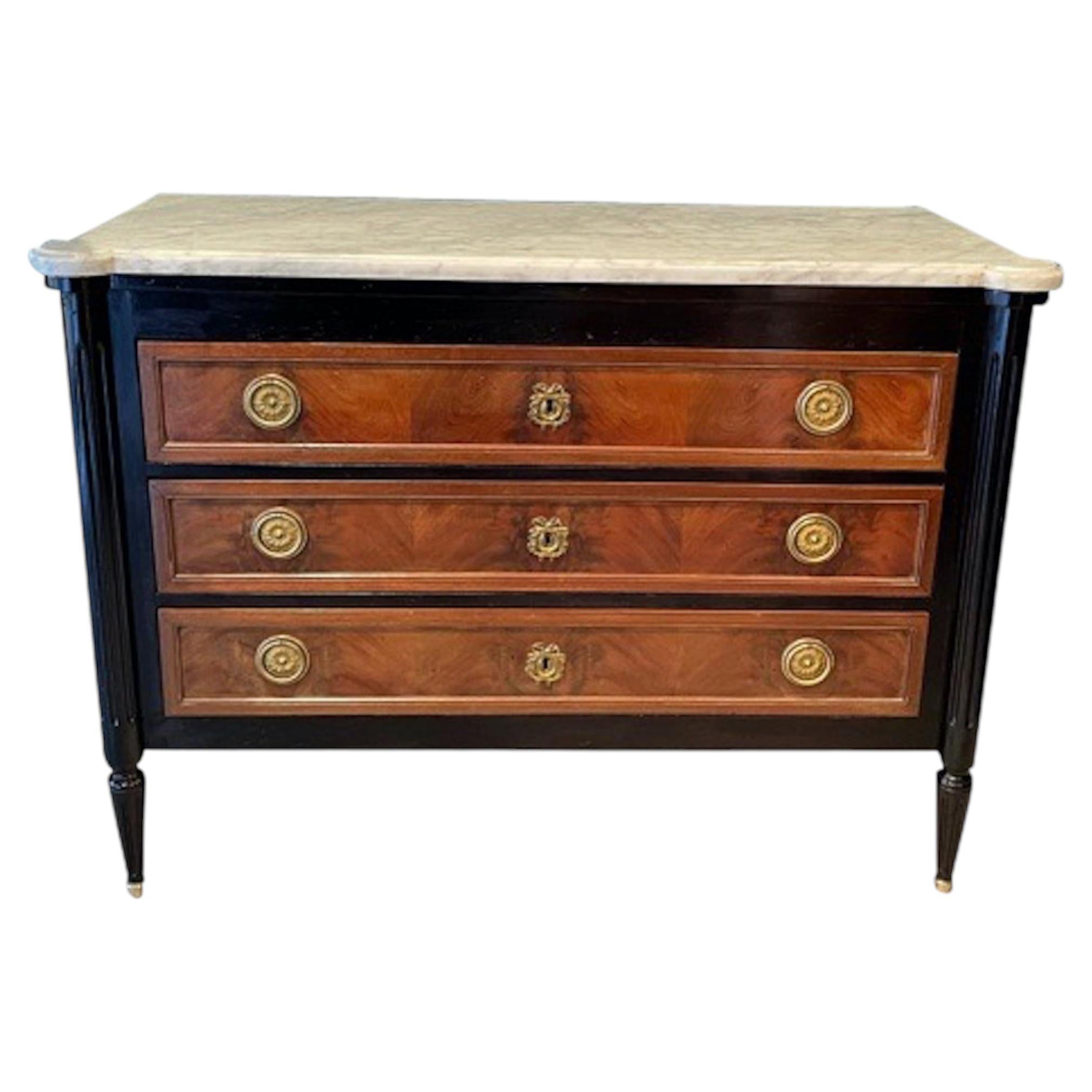 1980s French Empire Style Commode with Ebonized Frame and Marble Top