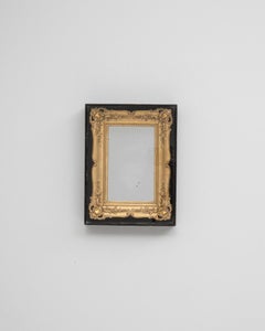 1980s French Gilded Mirror in Wooden Display Case