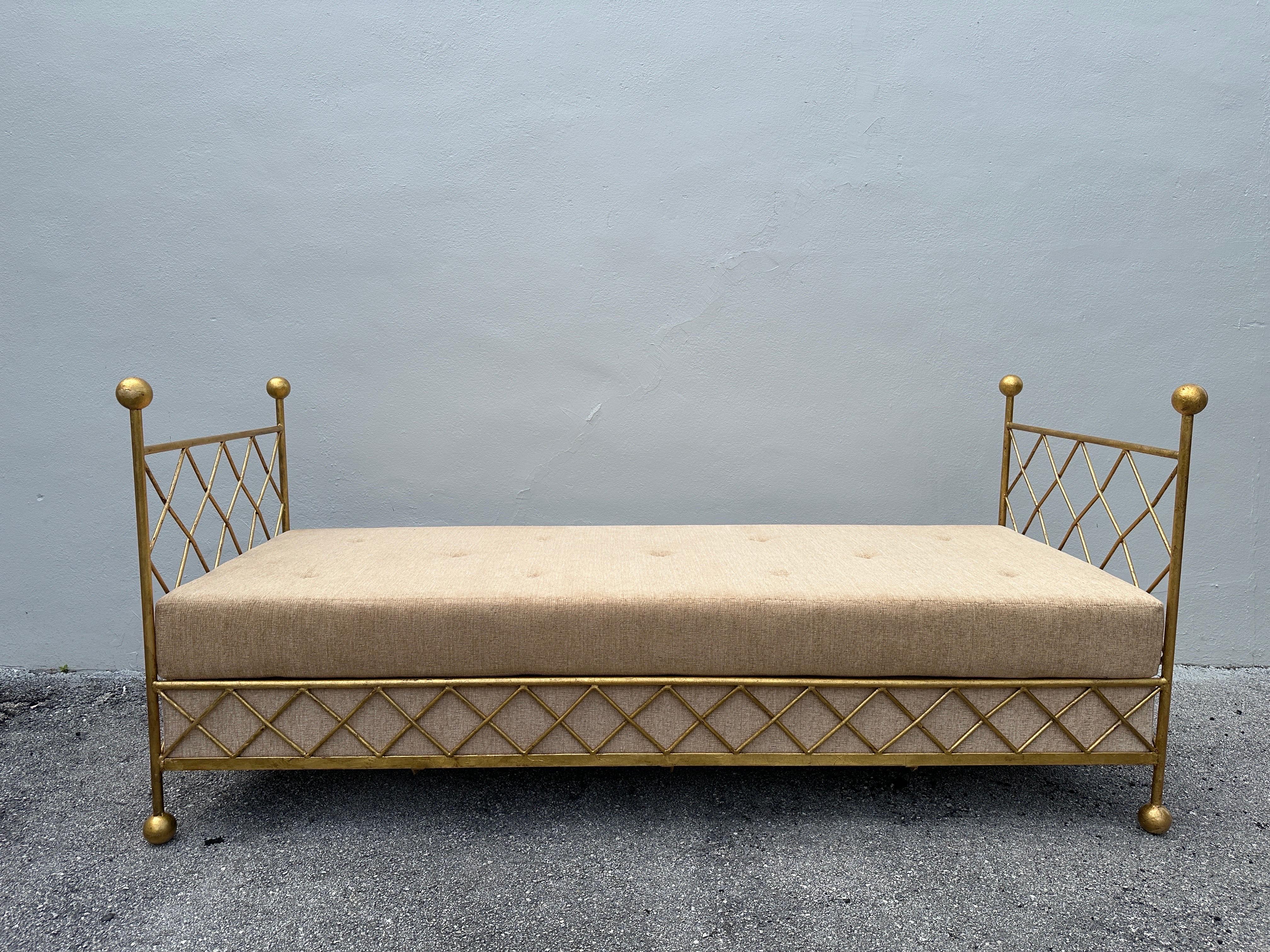 1980's French Gilt Iron Daybed - Newly Upholstered For Sale 8