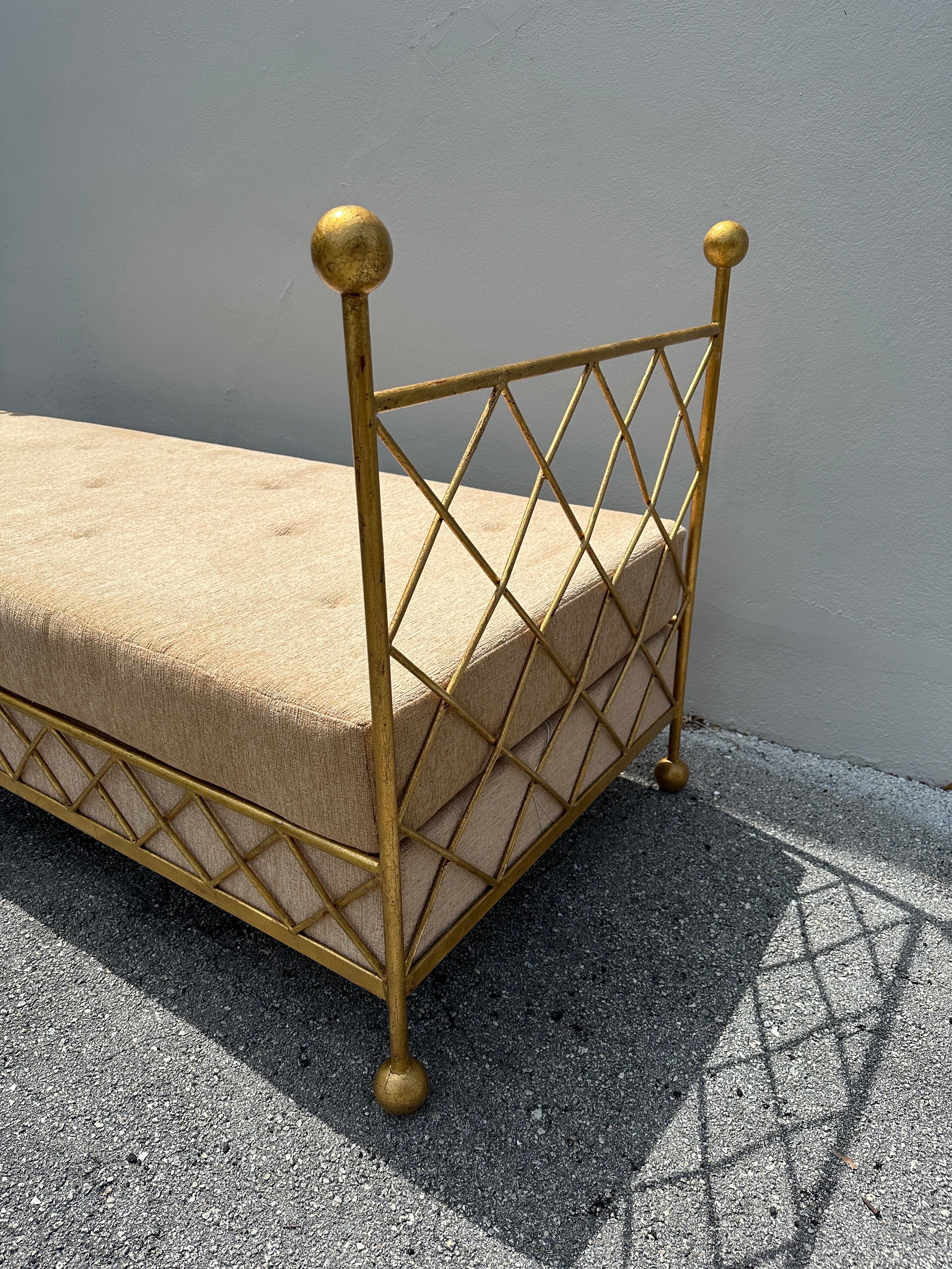 1980's French Gilt Iron Daybed - Newly Upholstered For Sale 13
