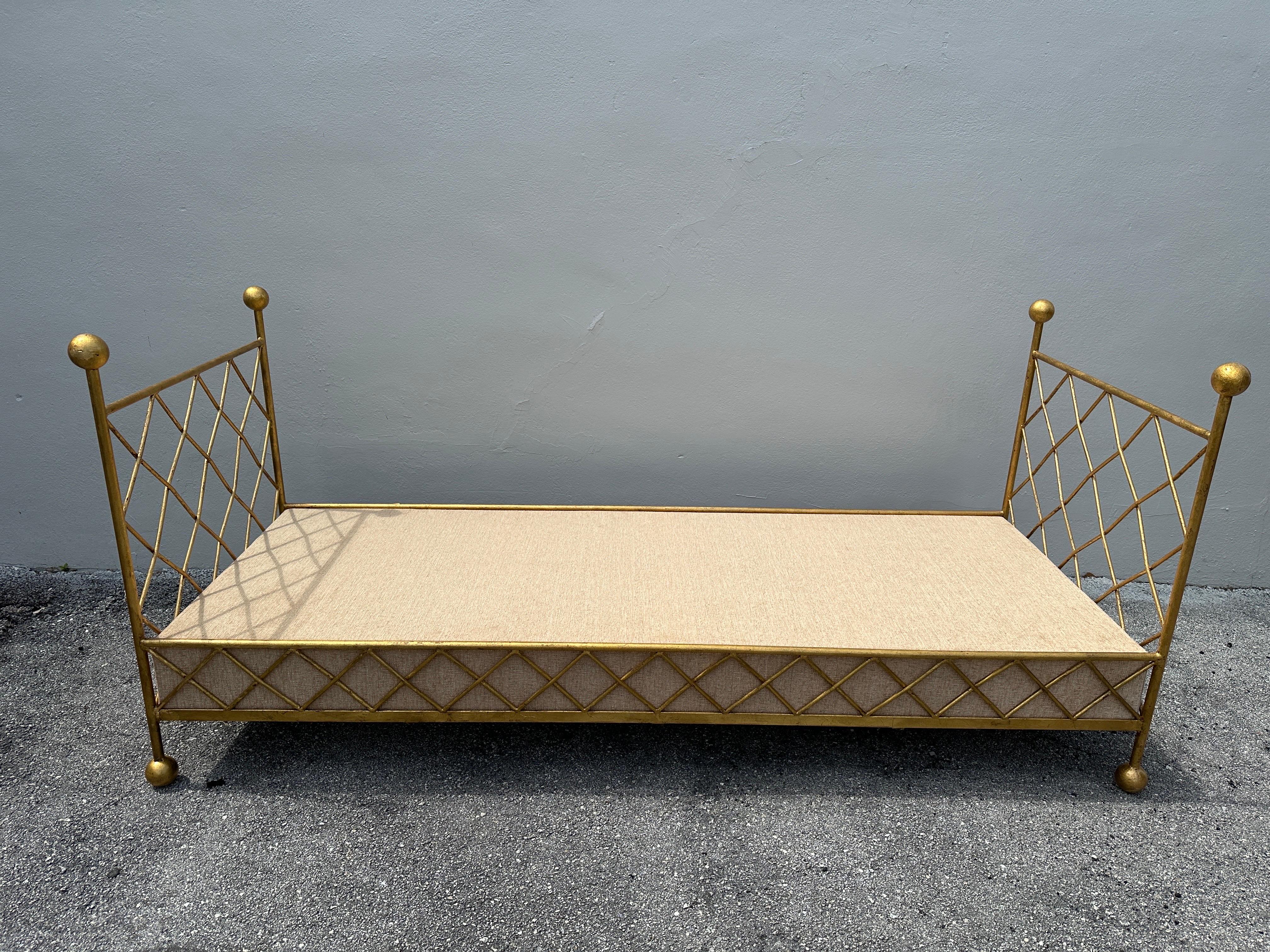 1980's French Gilt Iron Daybed - Newly Upholstered For Sale 14