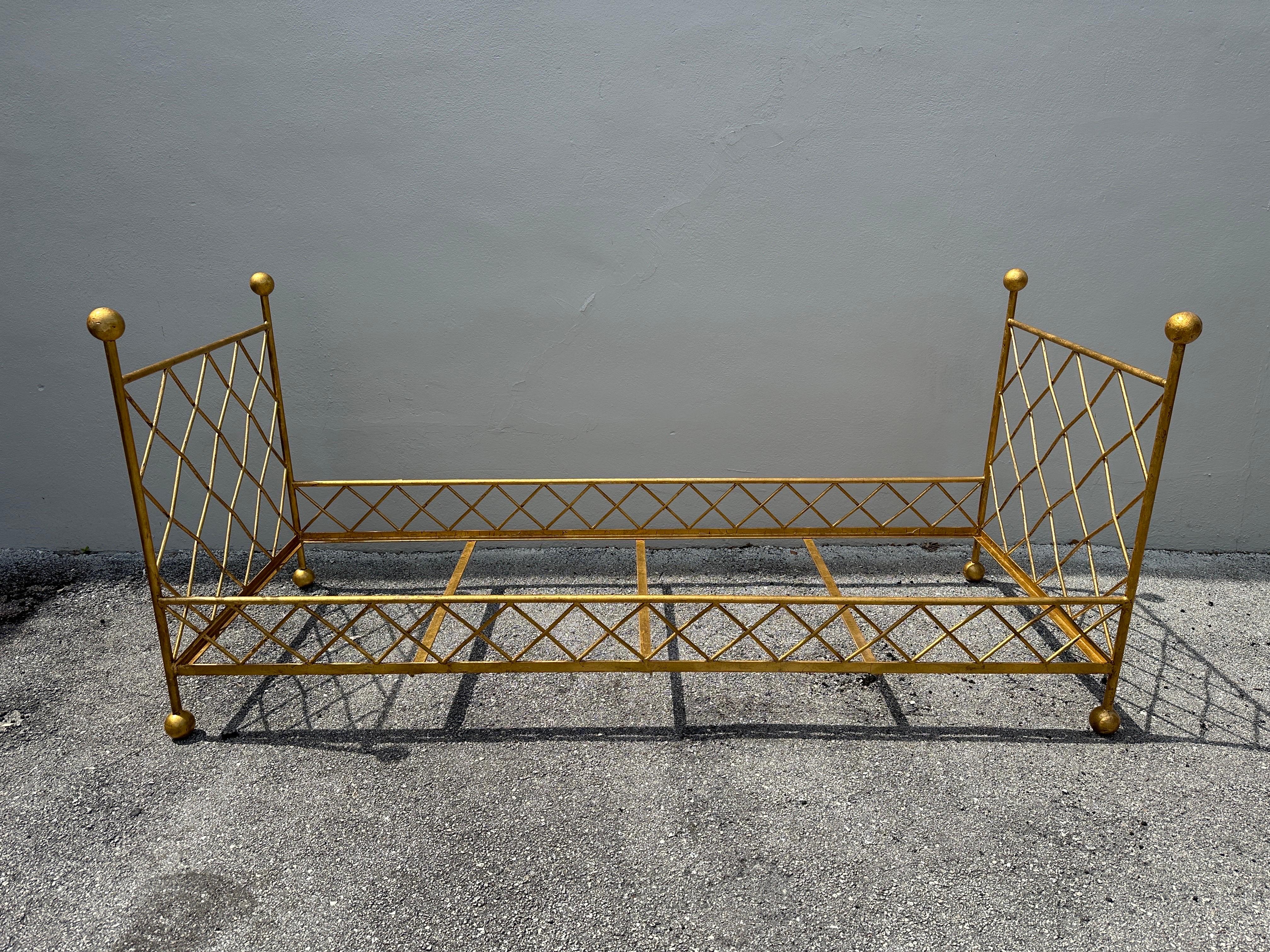 1980's French Gilt Iron Daybed - Newly Upholstered For Sale 16