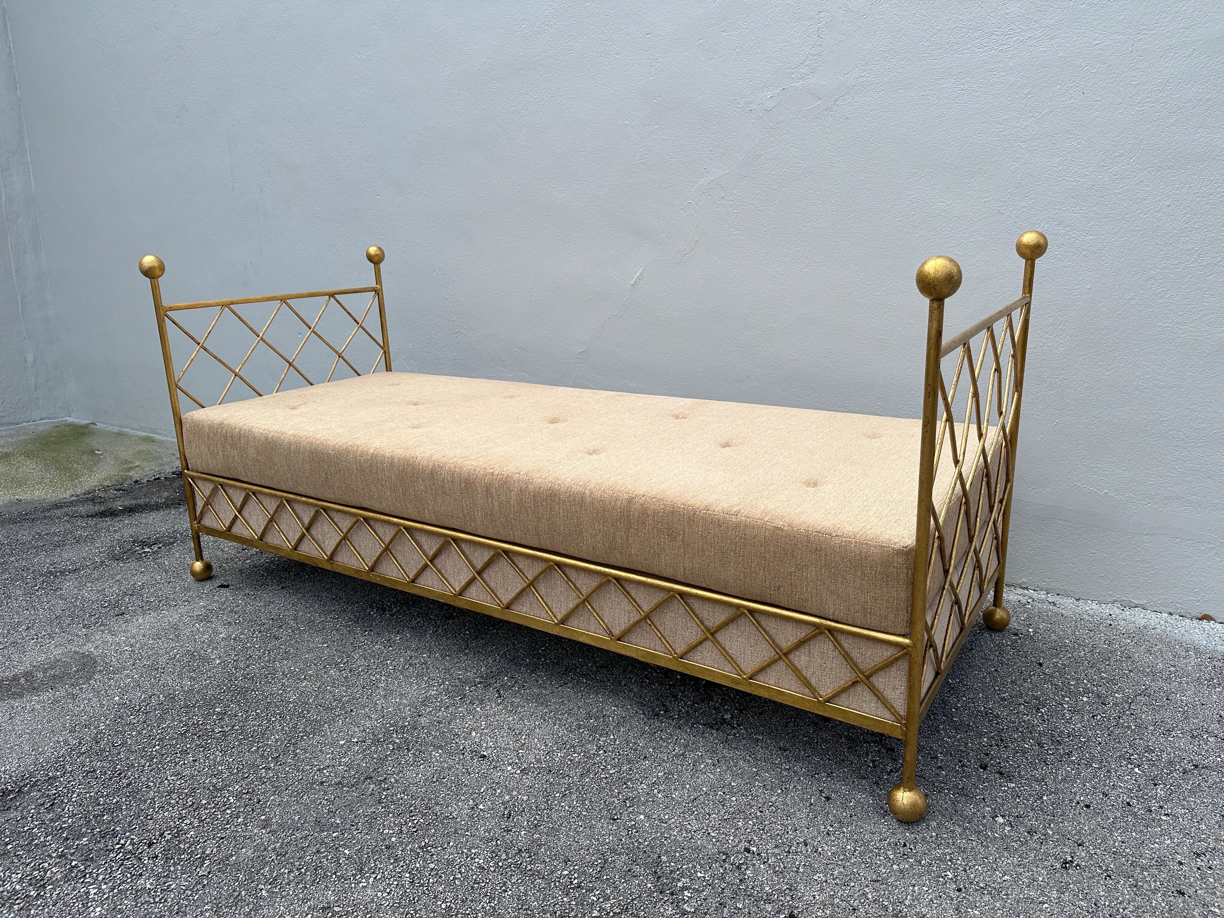 1980's French Gilt Iron Daybed - Newly Upholstered For Sale 1
