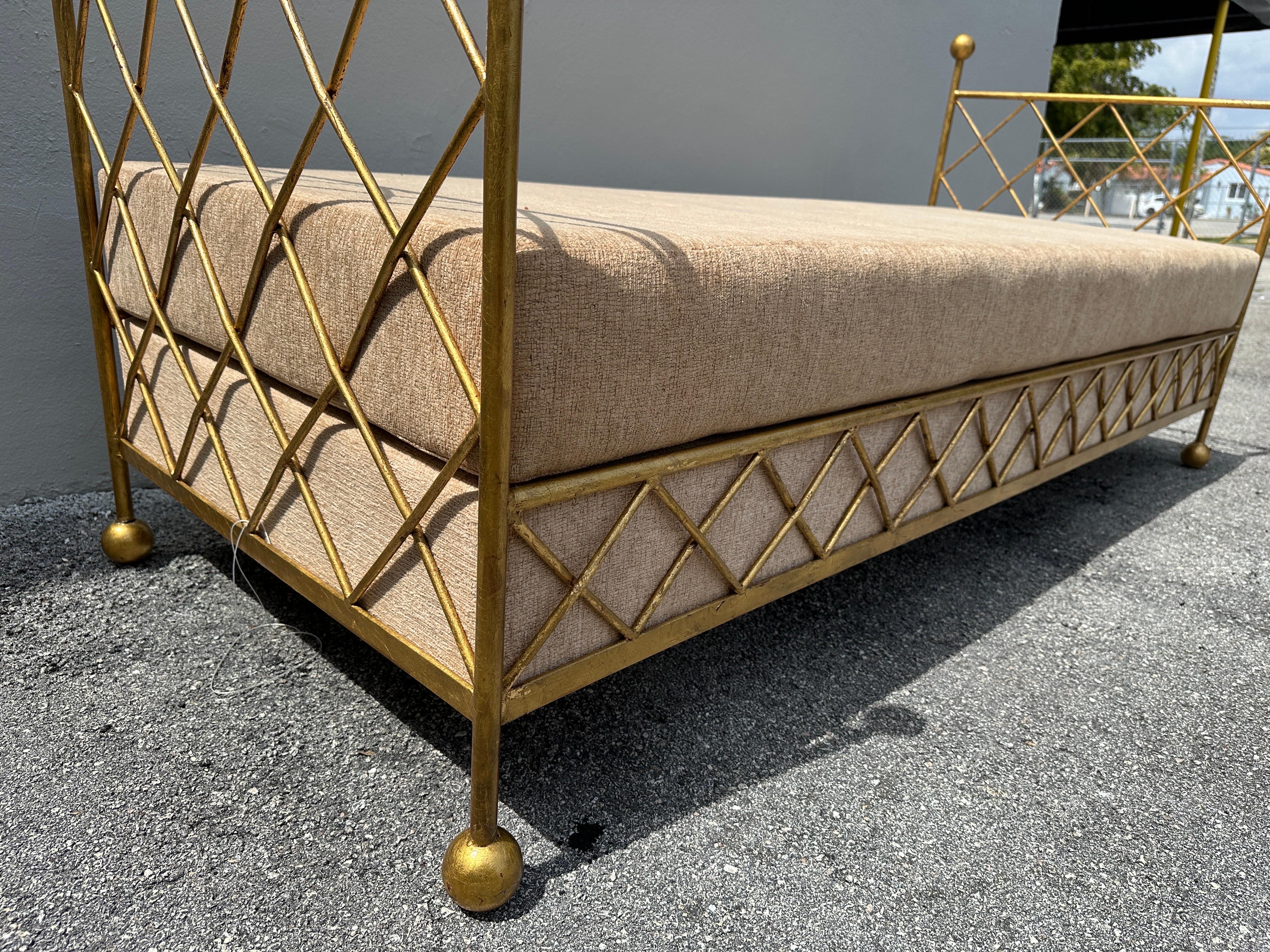 1980's French Gilt Iron Daybed - Newly Upholstered For Sale 2