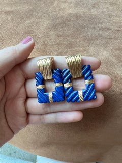 1980s French Gold and Lapis Lazuli Geometric Earrings