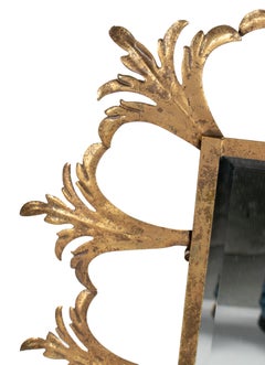 1980s French Golden Iron Mirror with Flower Motifs